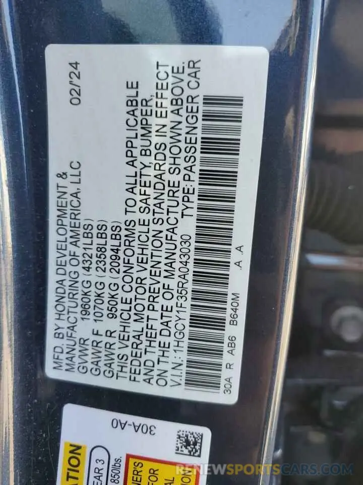 12 Photograph of a damaged car 1HGCY1F35RA043030 HONDA ACCORD 2024