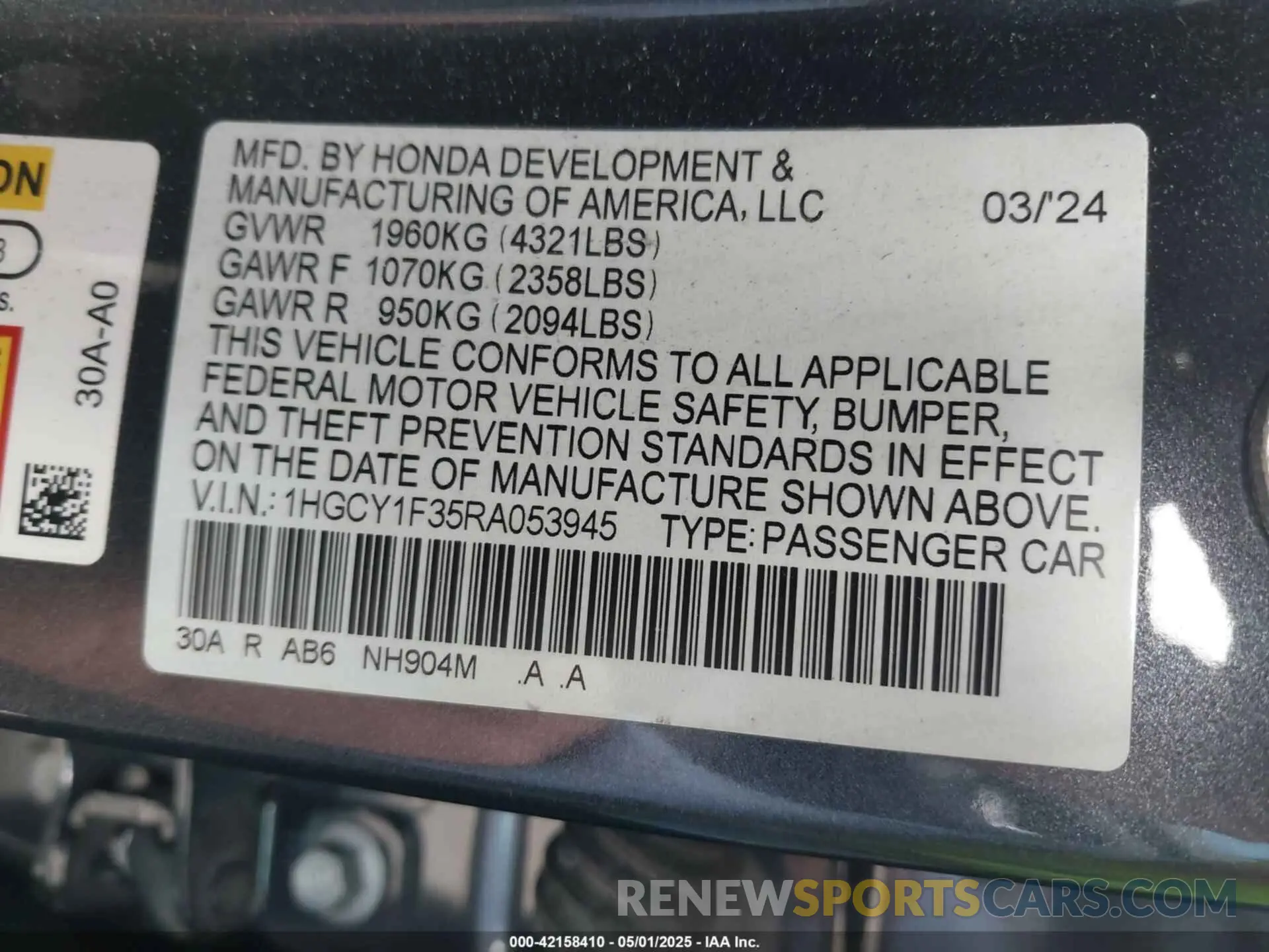 9 Photograph of a damaged car 1HGCY1F35RA053945 HONDA ACCORD 2024