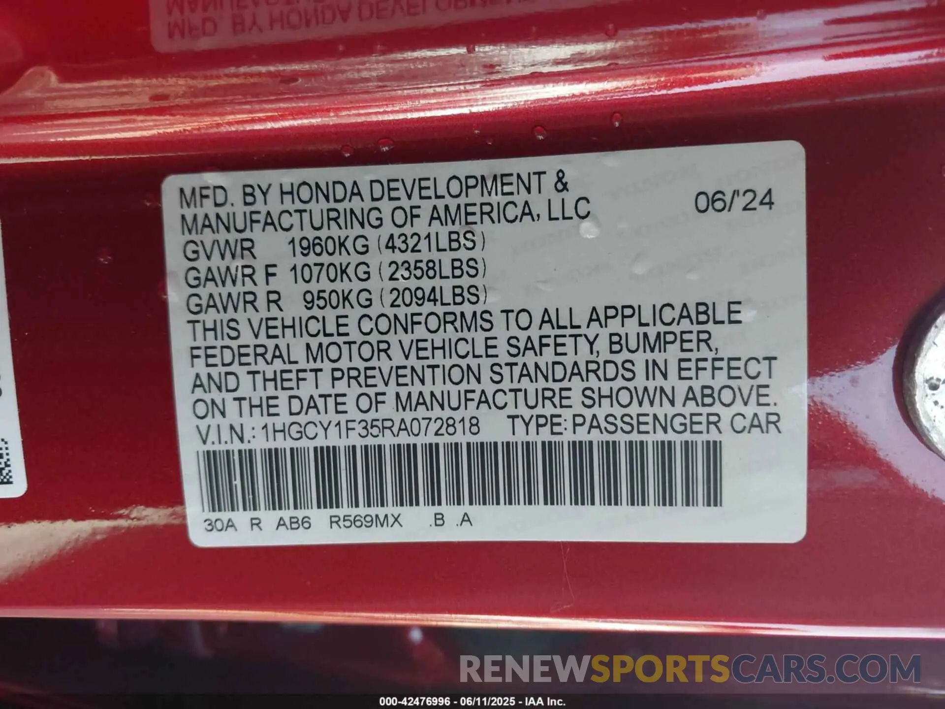 9 Photograph of a damaged car 1HGCY1F35RA072818 HONDA ACCORD 2024