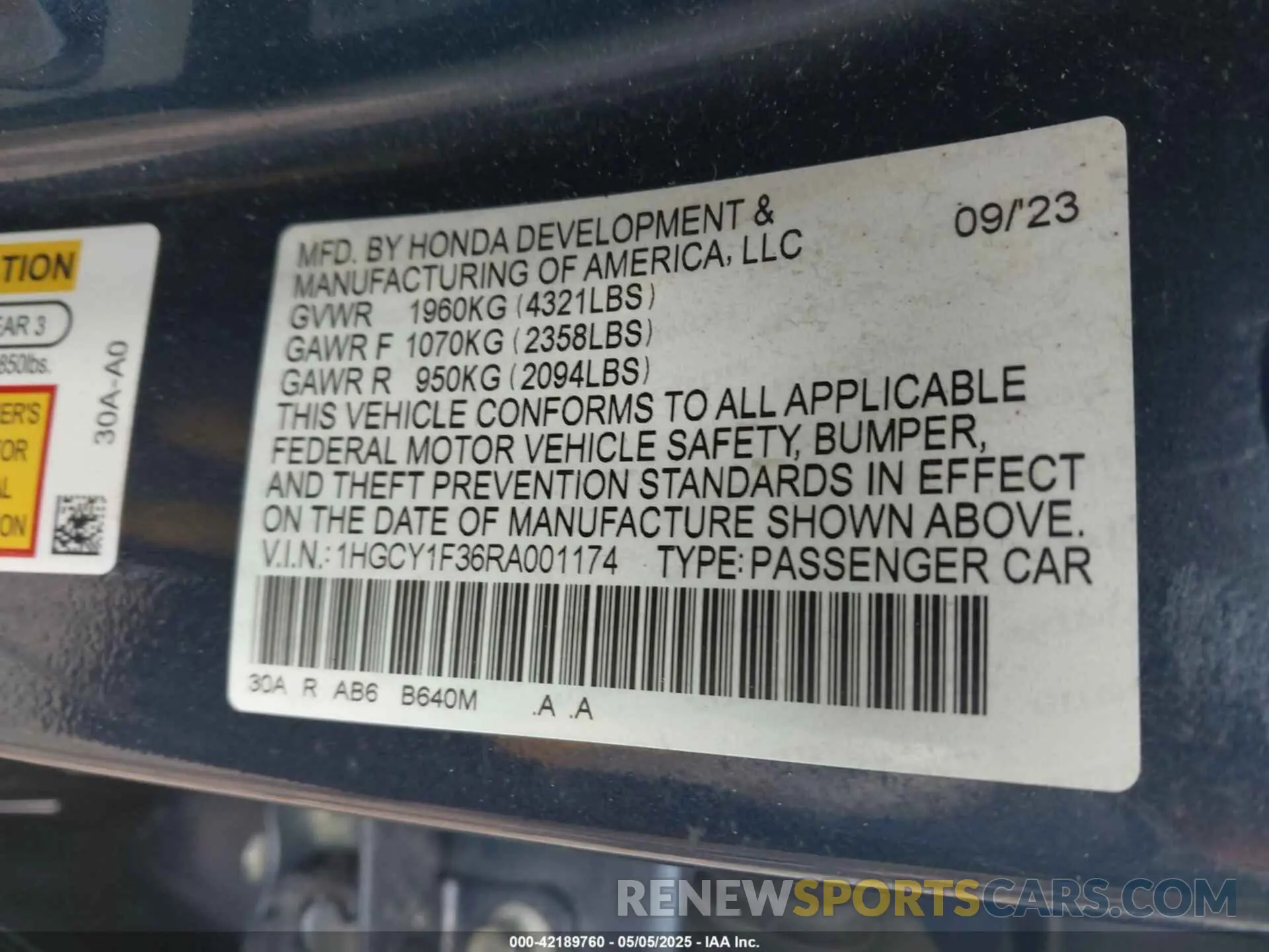 9 Photograph of a damaged car 1HGCY1F36RA001174 HONDA ACCORD 2024