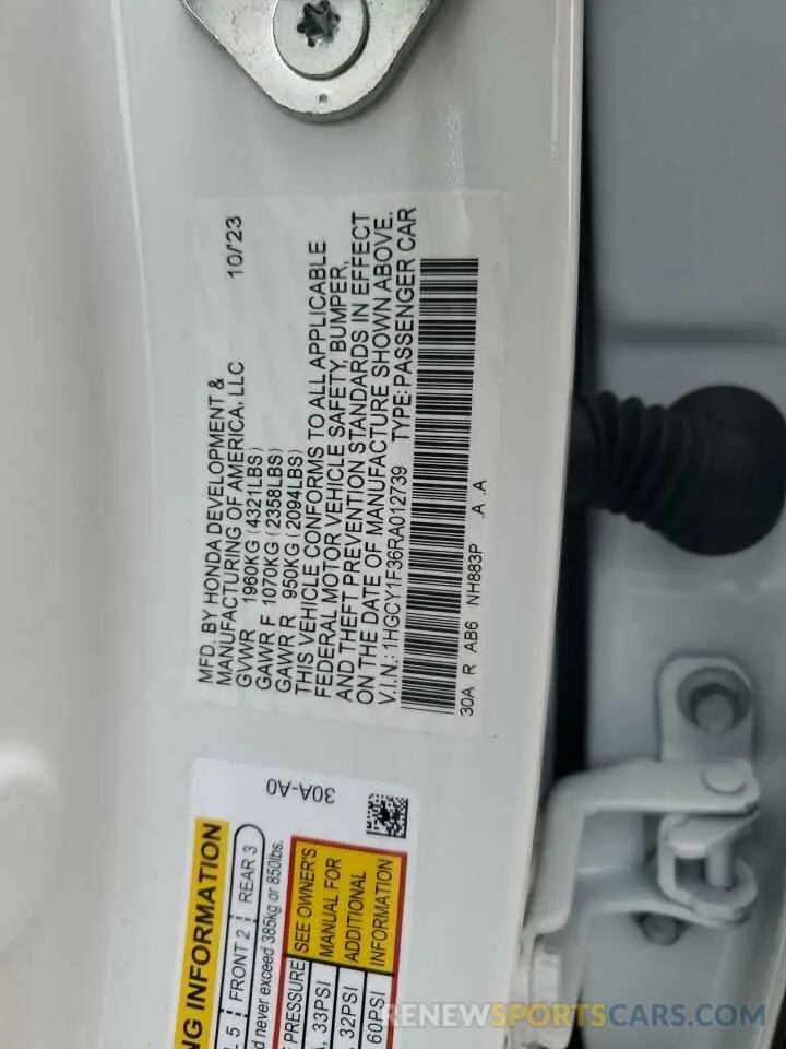 12 Photograph of a damaged car 1HGCY1F36RA012739 HONDA ACCORD 2024