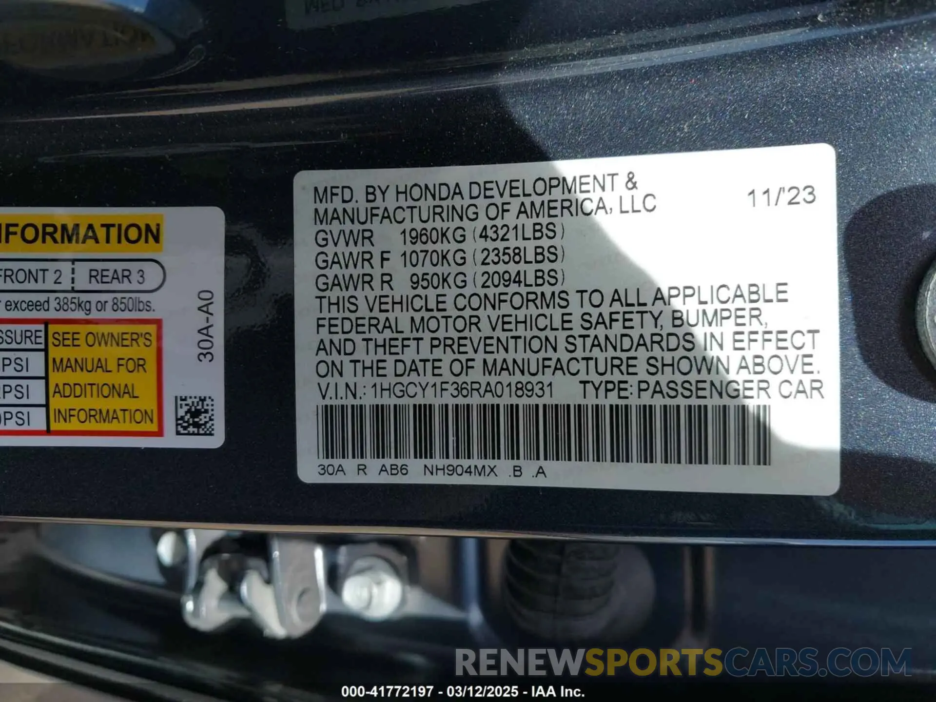 9 Photograph of a damaged car 1HGCY1F36RA018931 HONDA ACCORD 2024