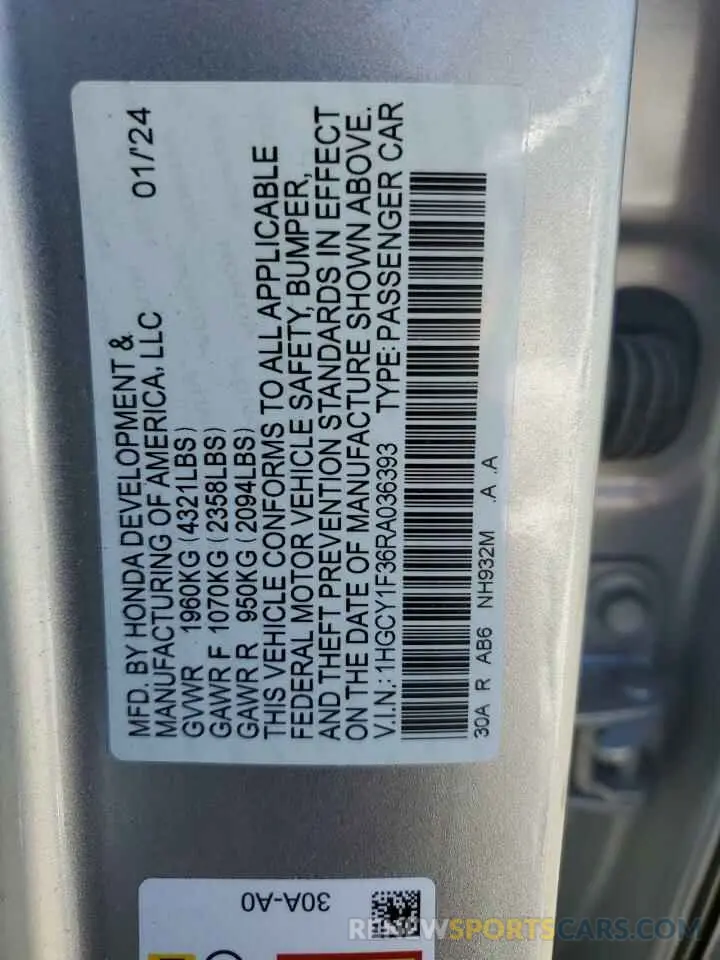 13 Photograph of a damaged car 1HGCY1F36RA036393 HONDA ACCORD 2024