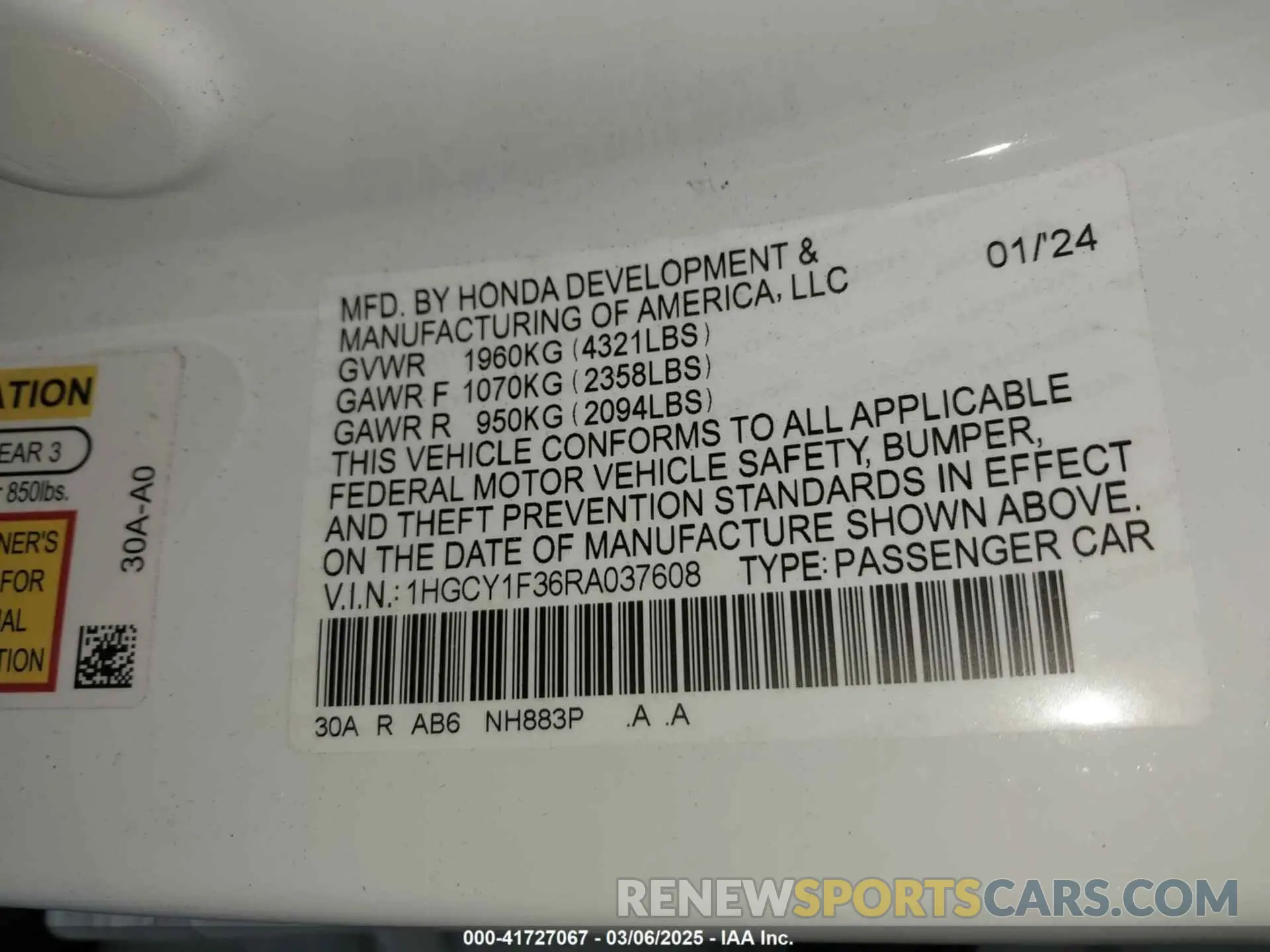 9 Photograph of a damaged car 1HGCY1F36RA037608 HONDA ACCORD 2024