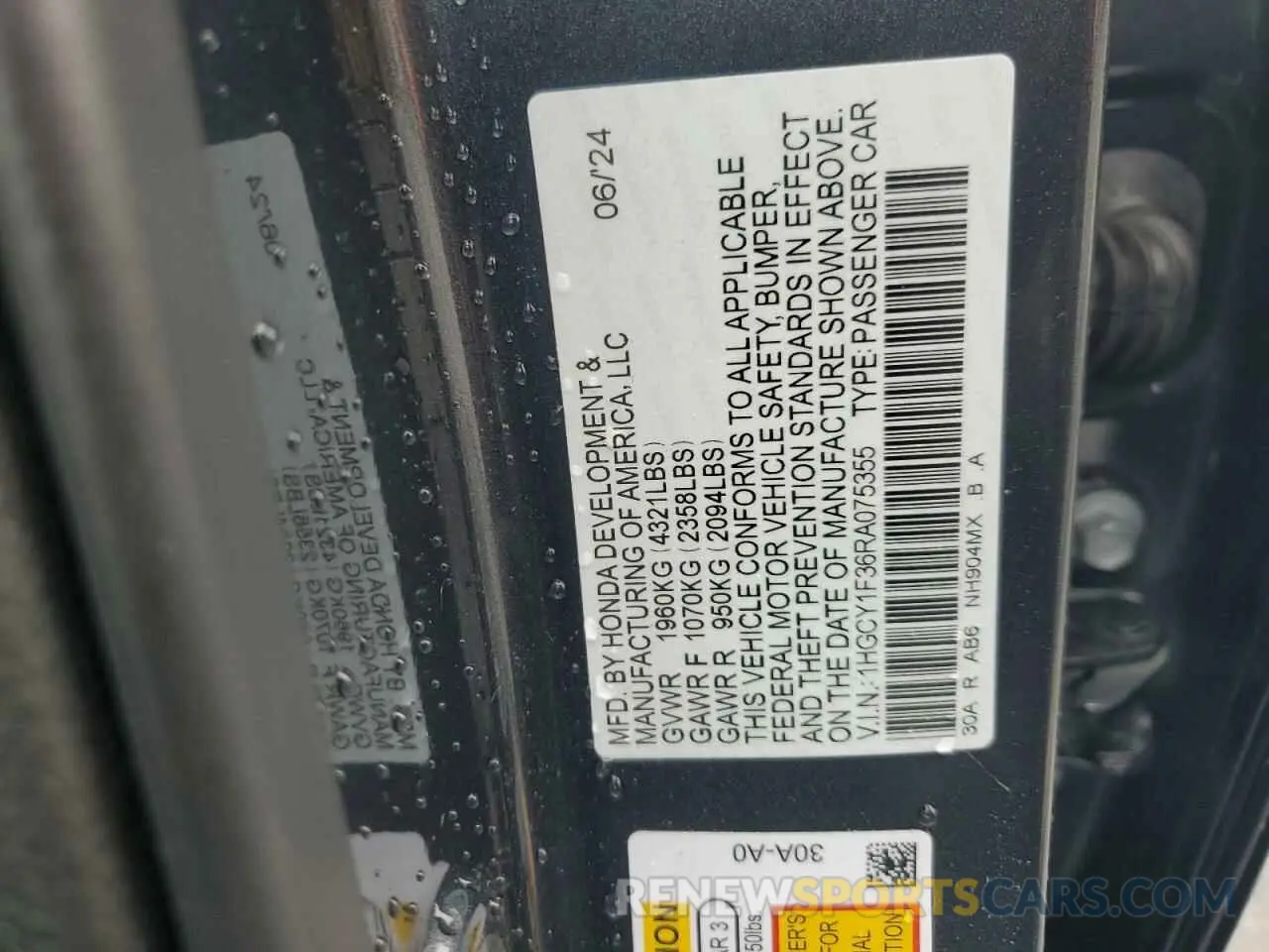 12 Photograph of a damaged car 1HGCY1F36RA075355 HONDA ACCORD 2024