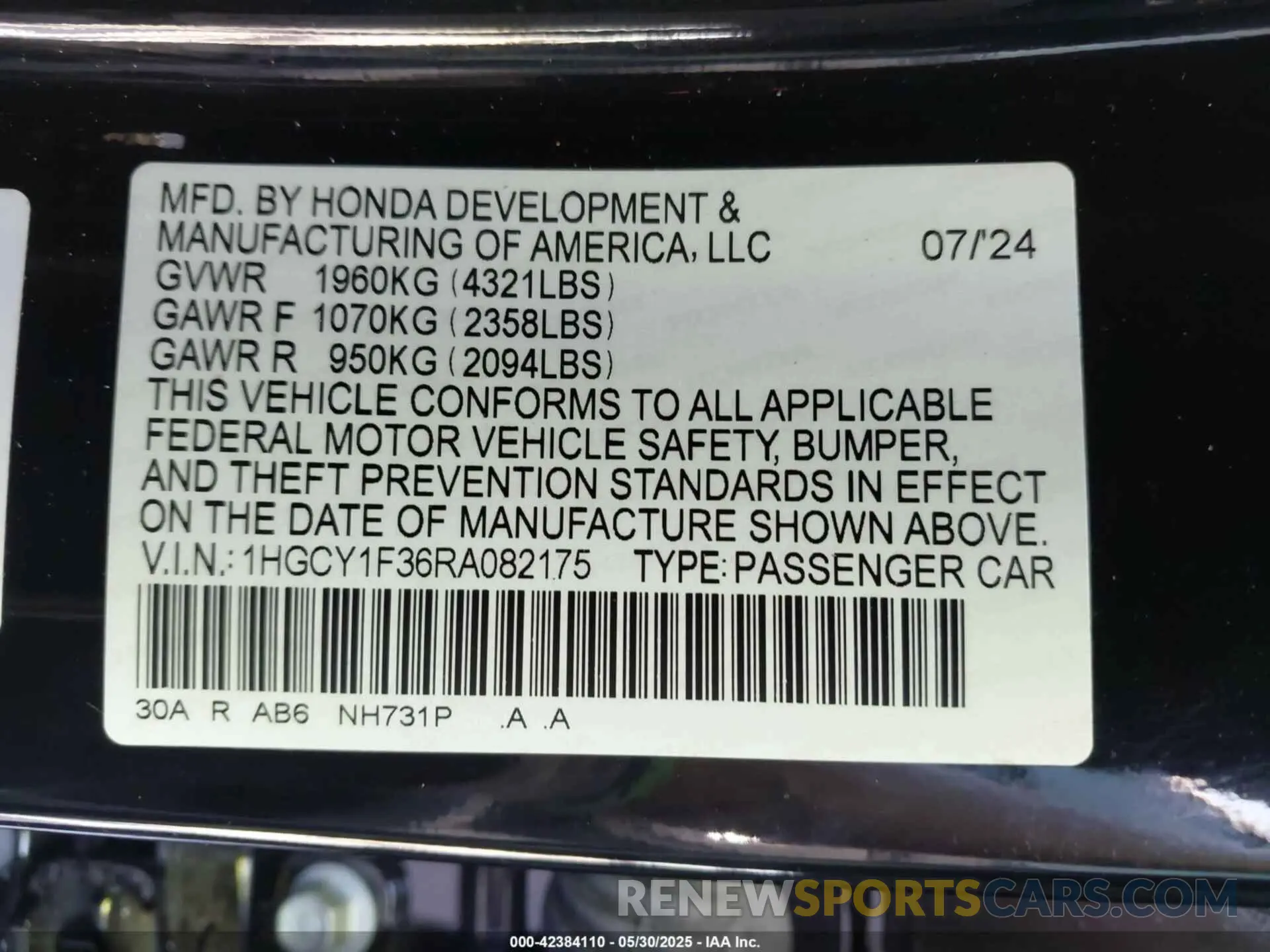 9 Photograph of a damaged car 1HGCY1F36RA082175 HONDA ACCORD 2024