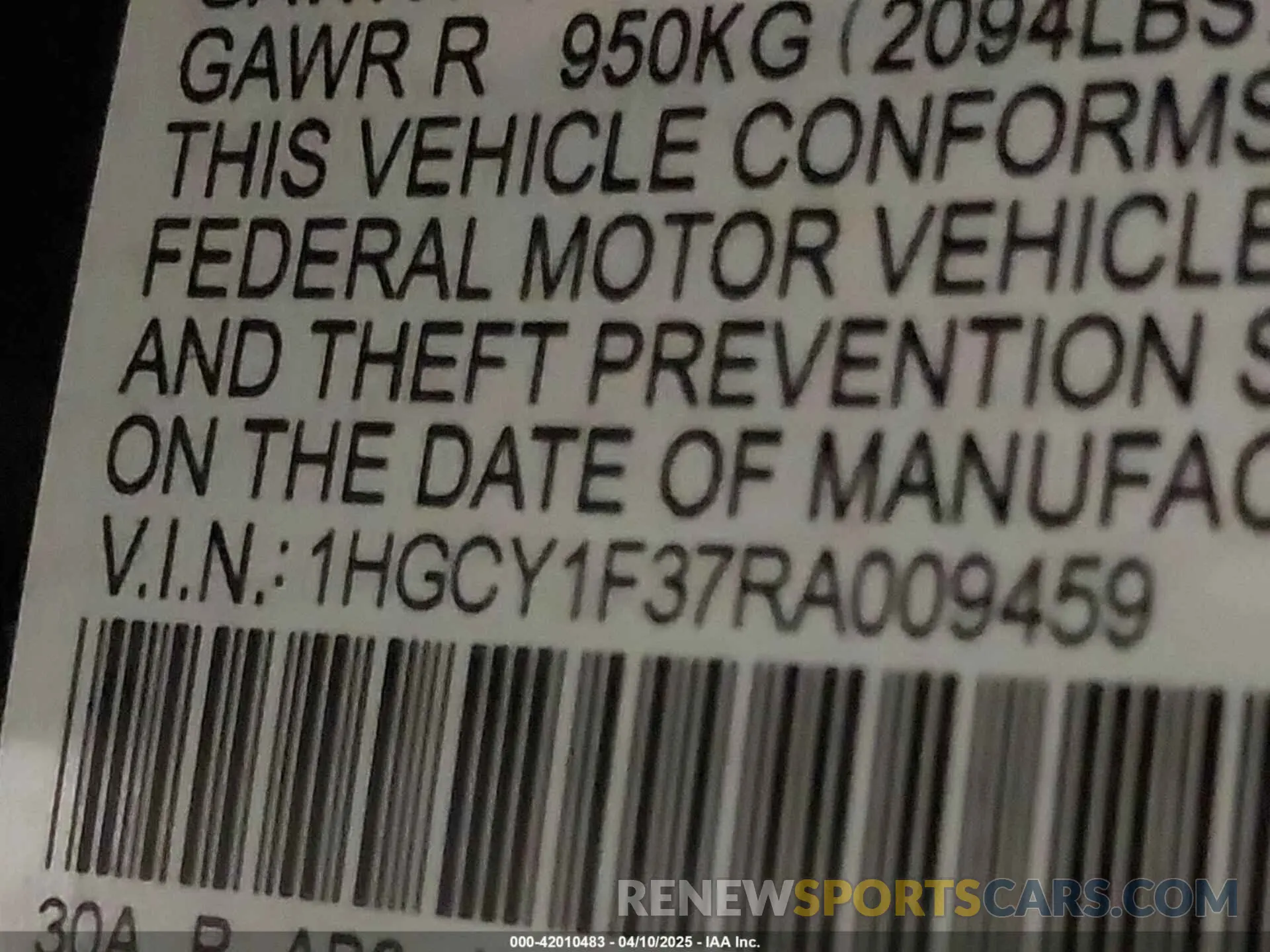9 Photograph of a damaged car 1HGCY1F37RA009459 HONDA ACCORD 2024