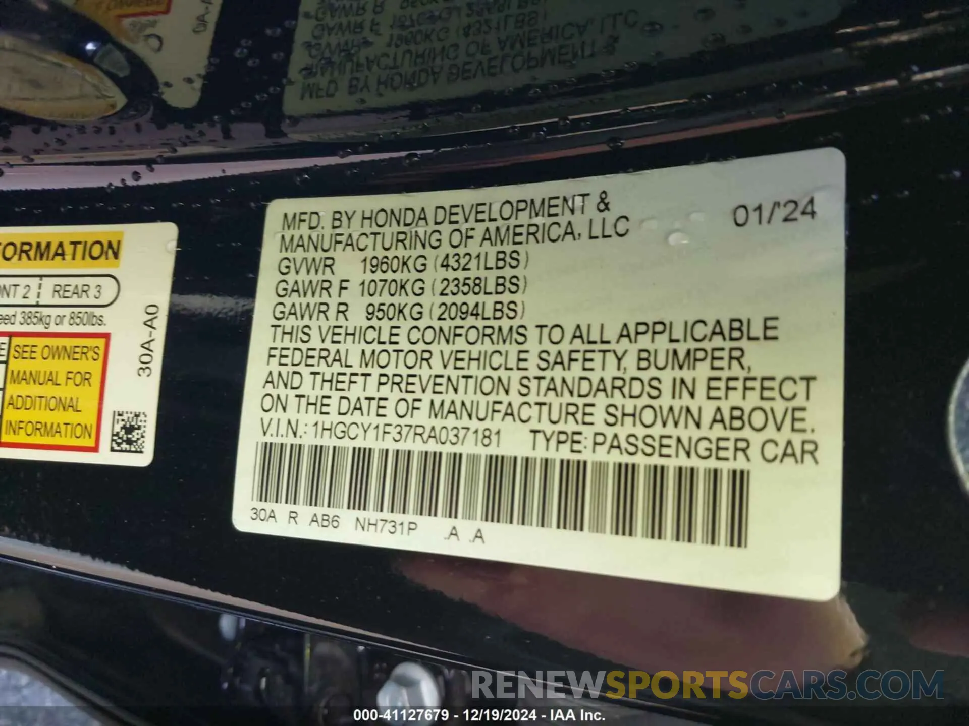 9 Photograph of a damaged car 1HGCY1F37RA037181 HONDA ACCORD 2024