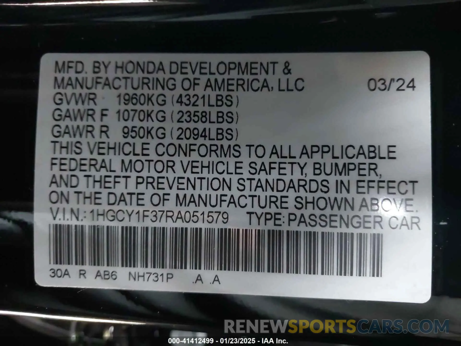9 Photograph of a damaged car 1HGCY1F37RA051579 HONDA ACCORD 2024