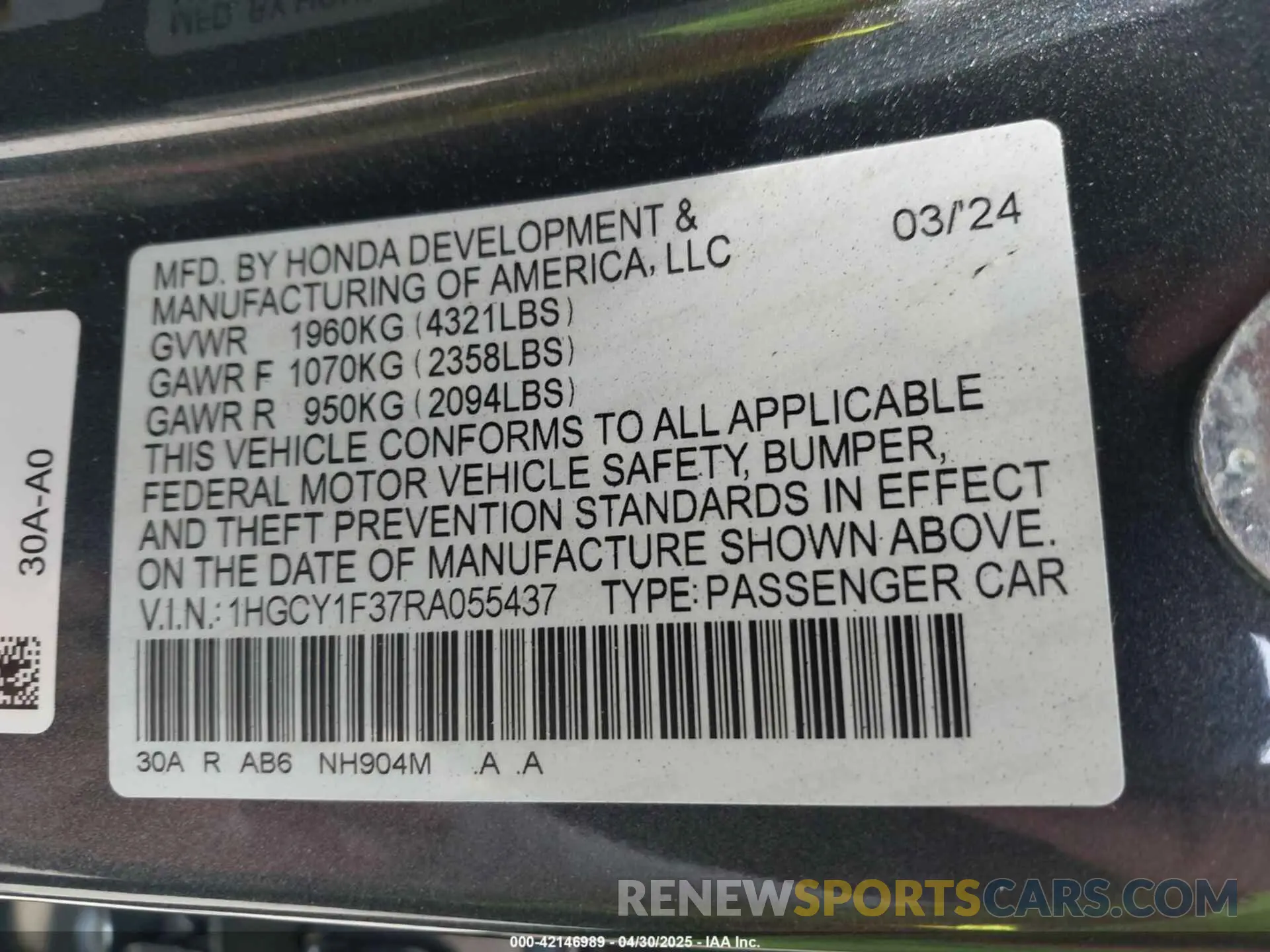 9 Photograph of a damaged car 1HGCY1F37RA055437 HONDA ACCORD 2024