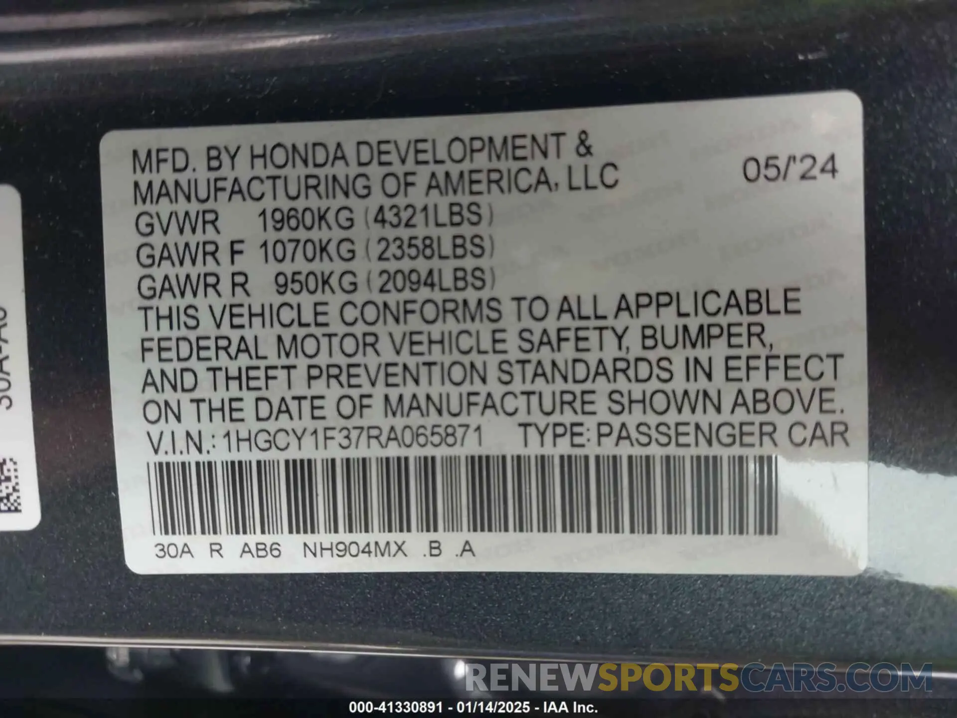 9 Photograph of a damaged car 1HGCY1F37RA065871 HONDA ACCORD 2024