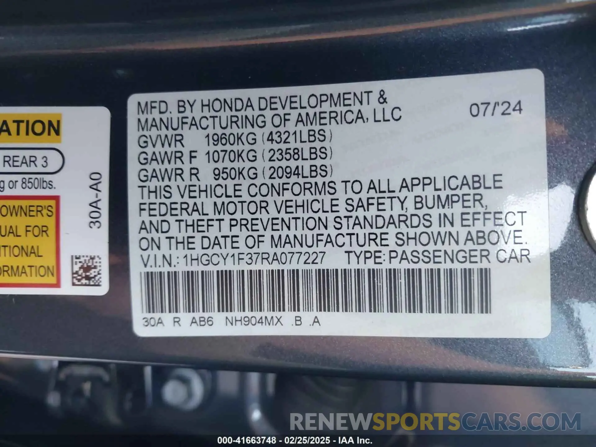 9 Photograph of a damaged car 1HGCY1F37RA077227 HONDA ACCORD 2024