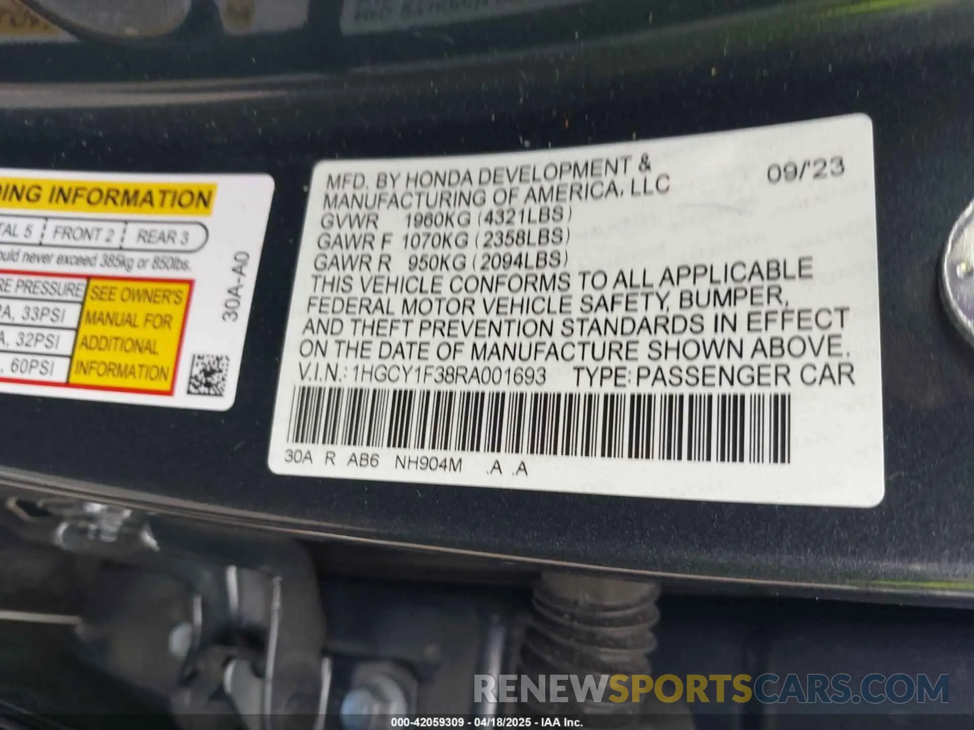 9 Photograph of a damaged car 1HGCY1F38RA001693 HONDA ACCORD 2024