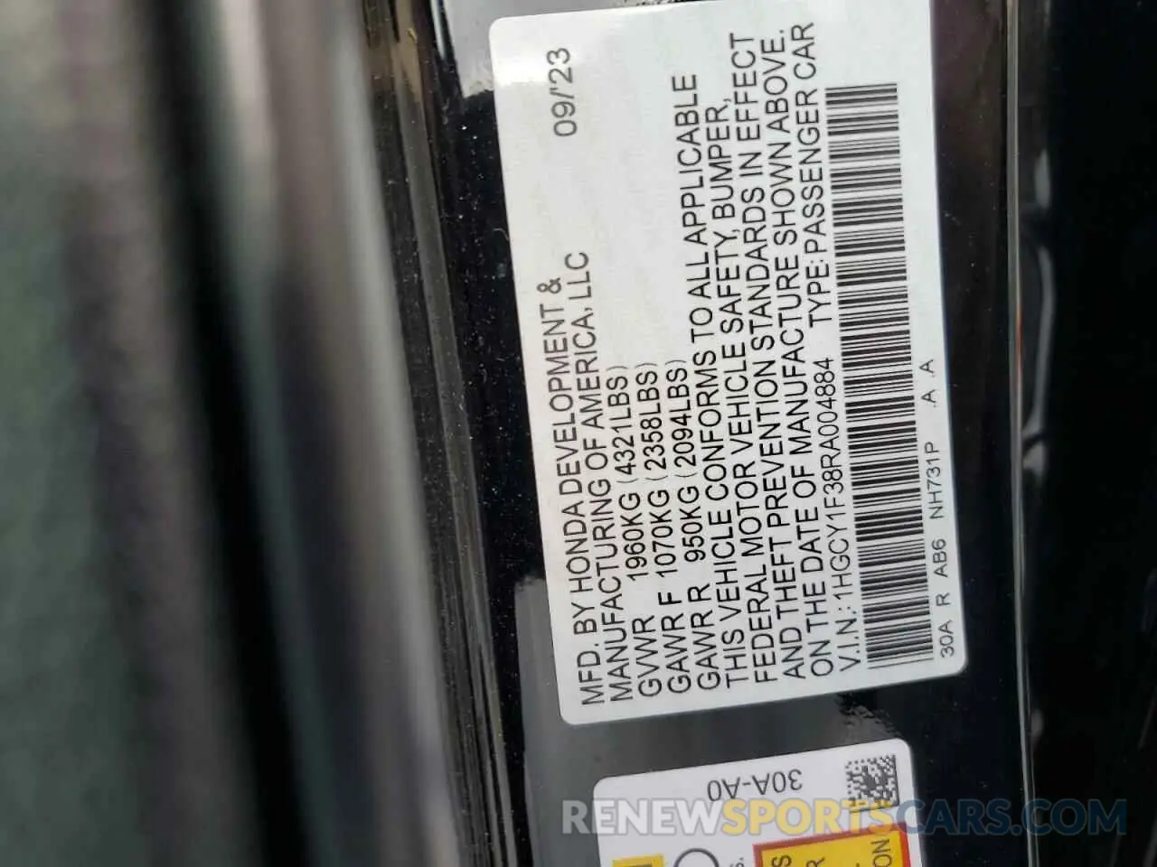 14 Photograph of a damaged car 1HGCY1F38RA004884 HONDA ACCORD 2024
