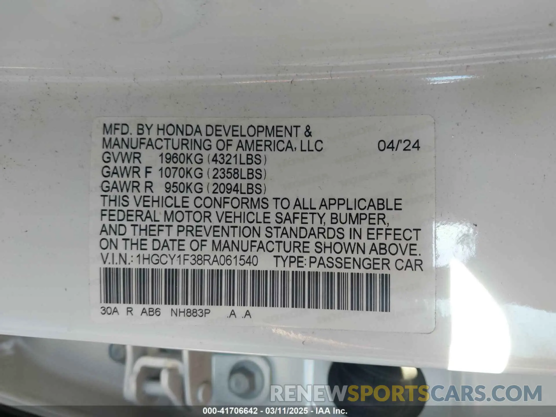 9 Photograph of a damaged car 1HGCY1F38RA061540 HONDA ACCORD 2024