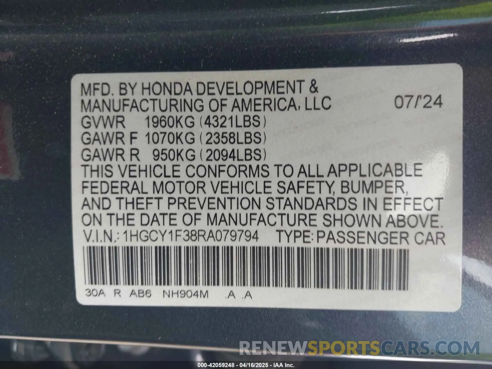 9 Photograph of a damaged car 1HGCY1F38RA079794 HONDA ACCORD 2024