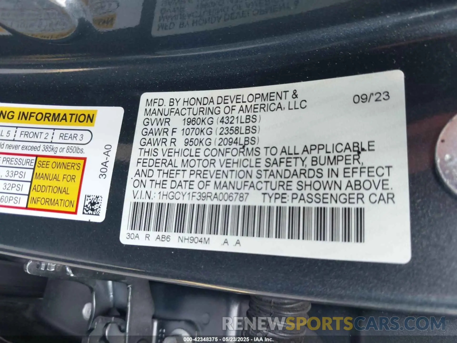 9 Photograph of a damaged car 1HGCY1F39RA006787 HONDA ACCORD 2024