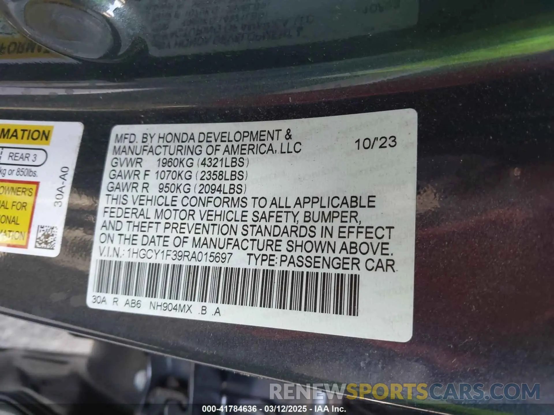 9 Photograph of a damaged car 1HGCY1F39RA015697 HONDA ACCORD 2024