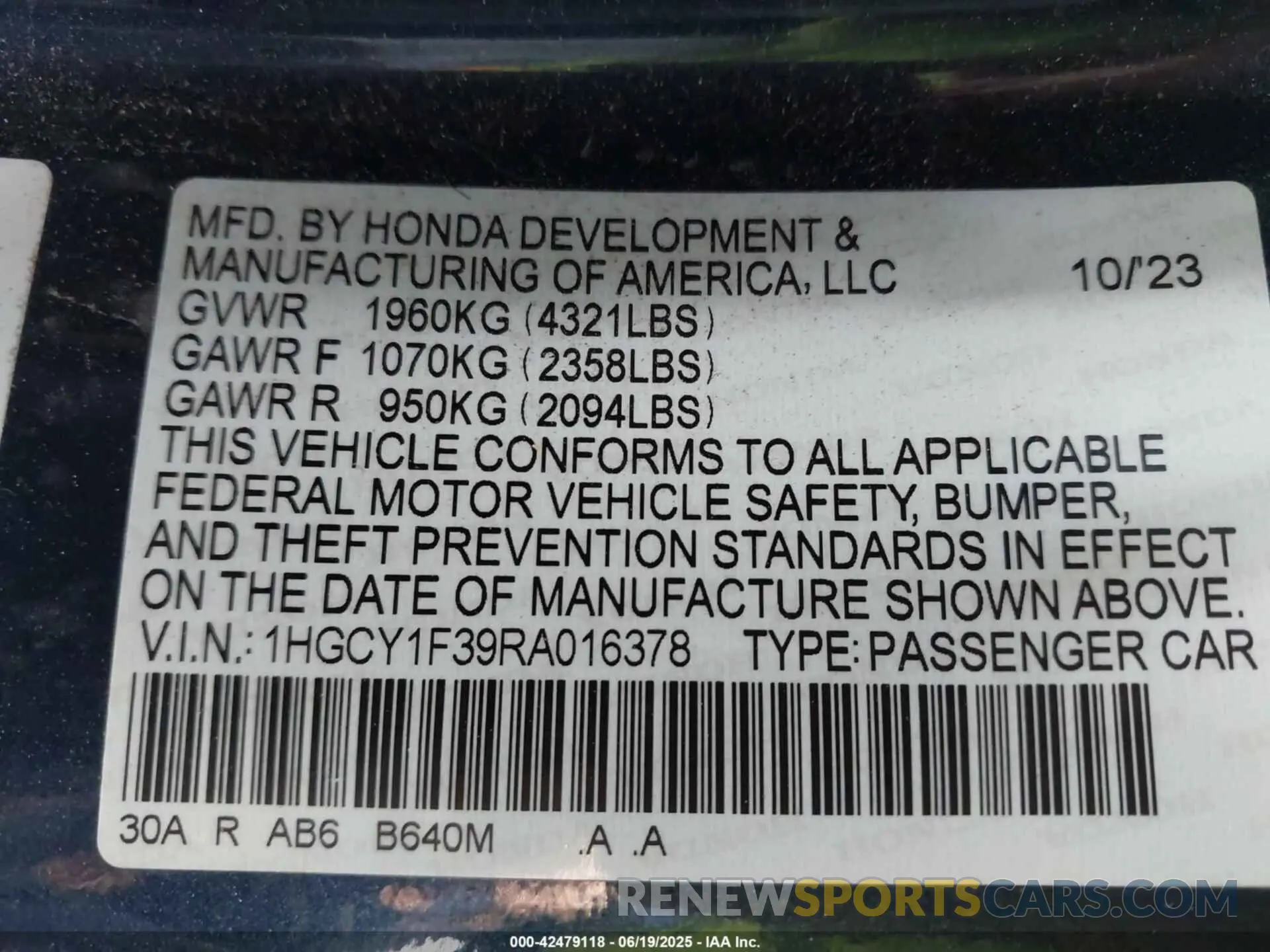 9 Photograph of a damaged car 1HGCY1F39RA016378 HONDA ACCORD 2024