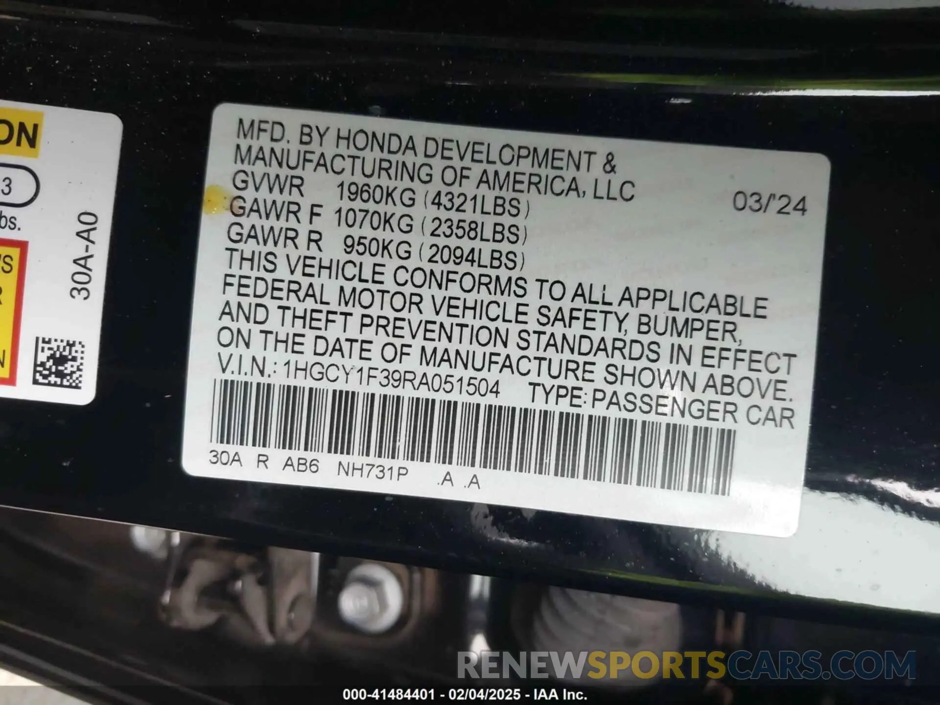 9 Photograph of a damaged car 1HGCY1F39RA051504 HONDA ACCORD 2024