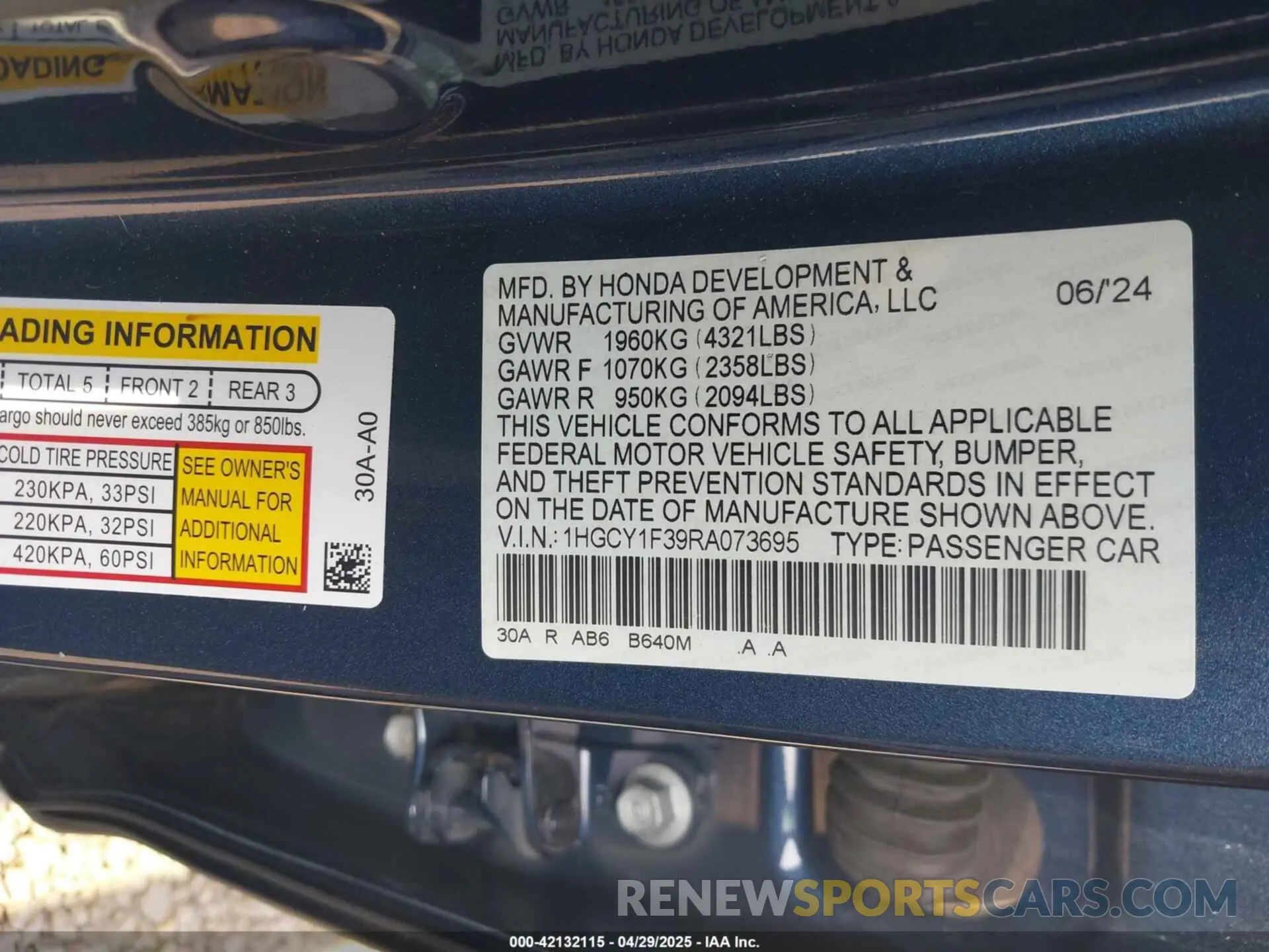 9 Photograph of a damaged car 1HGCY1F39RA073695 HONDA ACCORD 2024