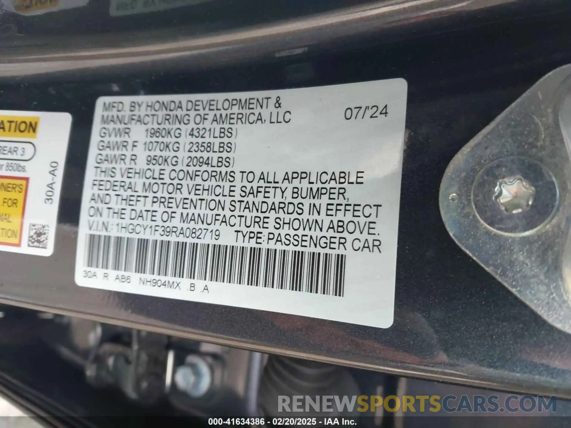 9 Photograph of a damaged car 1HGCY1F39RA082719 HONDA ACCORD 2024