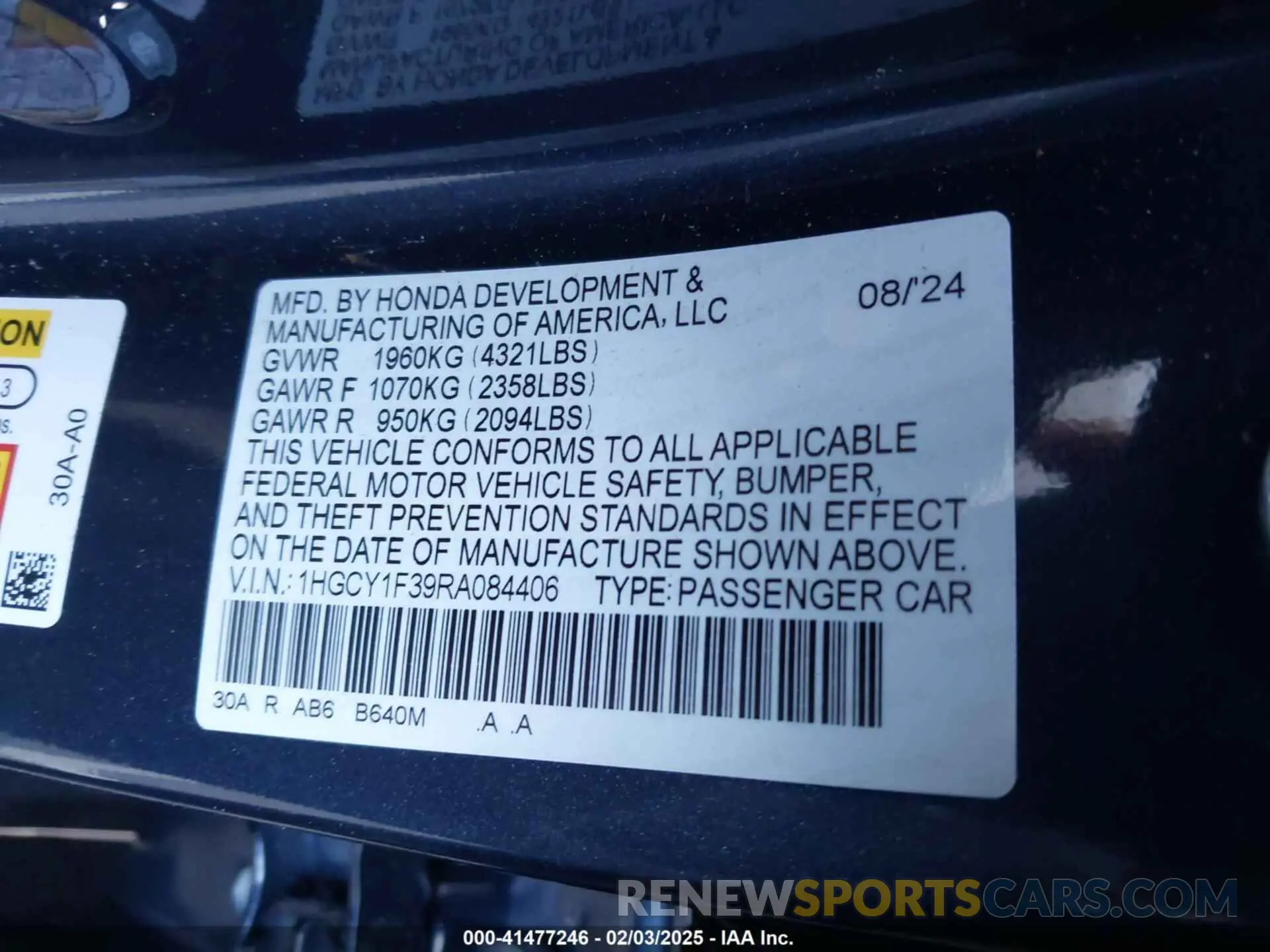 9 Photograph of a damaged car 1HGCY1F39RA084406 HONDA ACCORD 2024