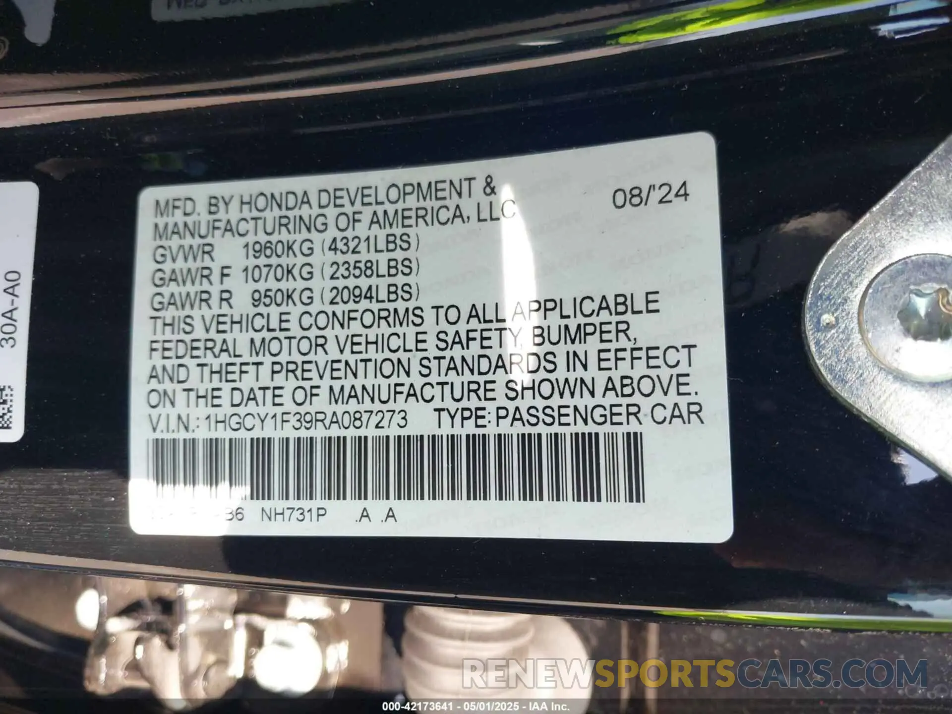 9 Photograph of a damaged car 1HGCY1F39RA087273 HONDA ACCORD 2024