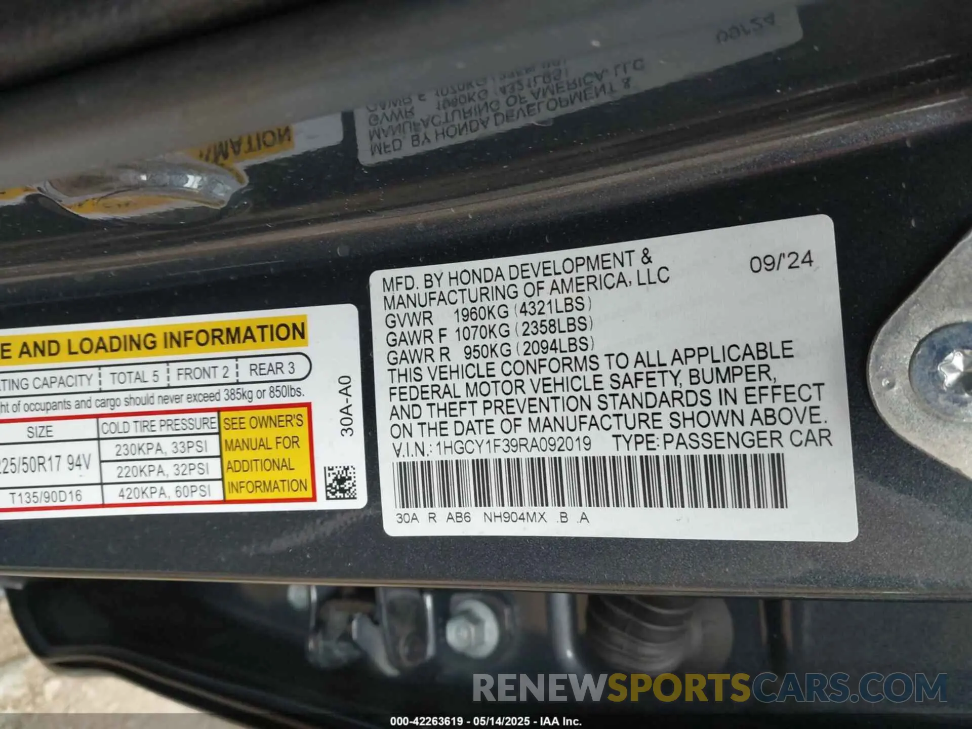 9 Photograph of a damaged car 1HGCY1F39RA092019 HONDA ACCORD 2024