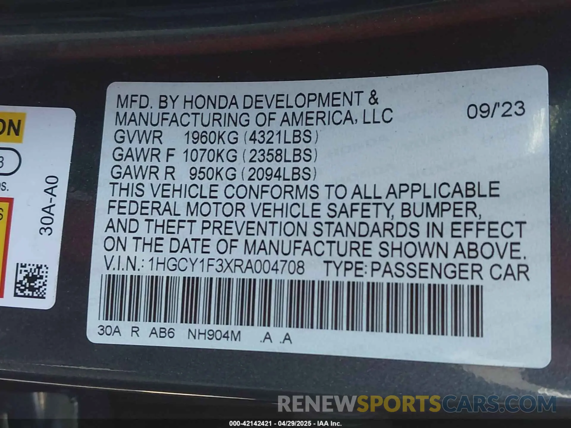 9 Photograph of a damaged car 1HGCY1F3XRA004708 HONDA ACCORD 2024