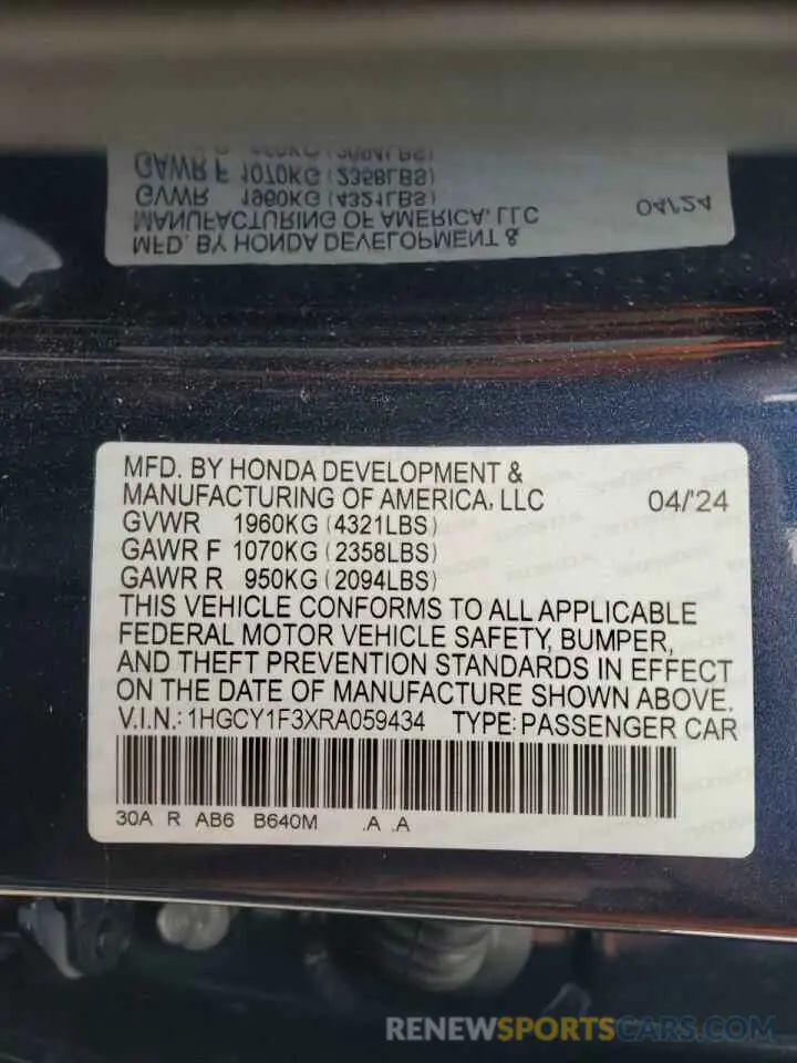12 Photograph of a damaged car 1HGCY1F3XRA059434 HONDA ACCORD 2024