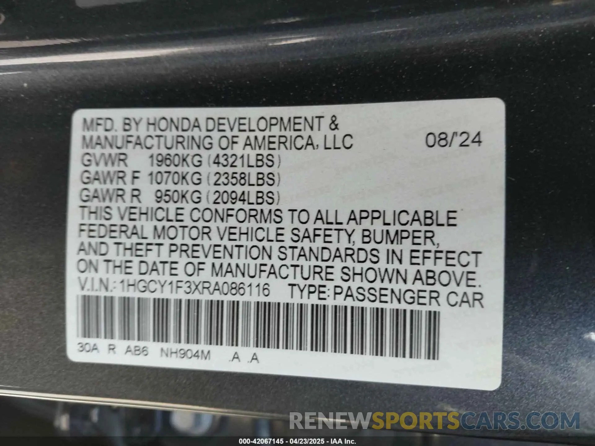 9 Photograph of a damaged car 1HGCY1F3XRA086116 HONDA ACCORD 2024