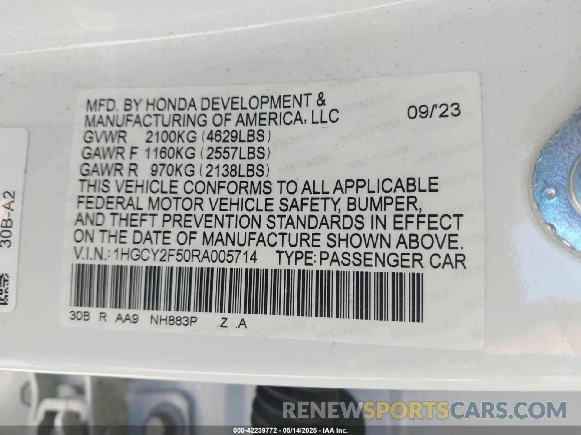 9 Photograph of a damaged car 1HGCY2F50RA005714 HONDA ACCORD 2024