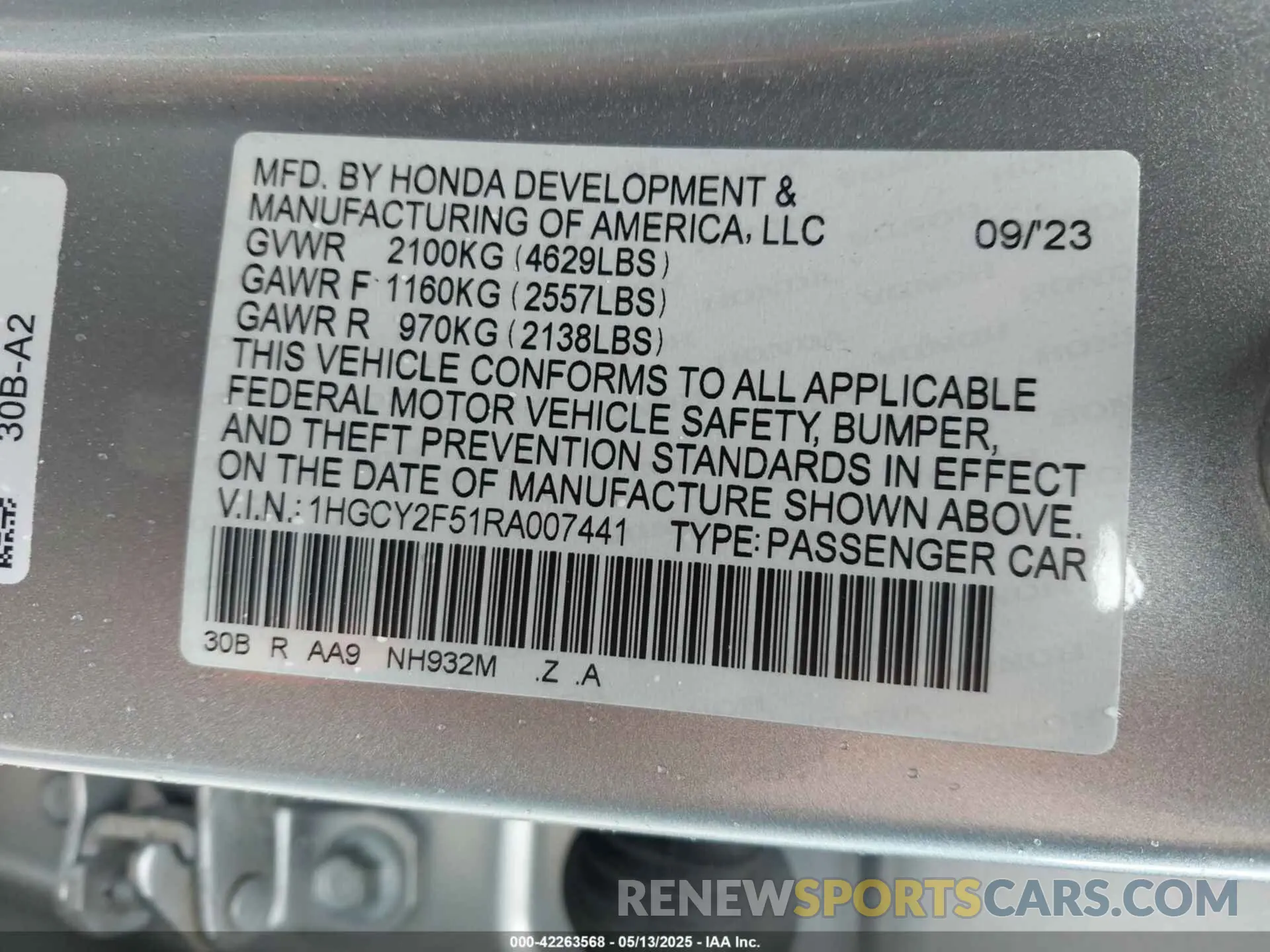 9 Photograph of a damaged car 1HGCY2F51RA007441 HONDA ACCORD 2024