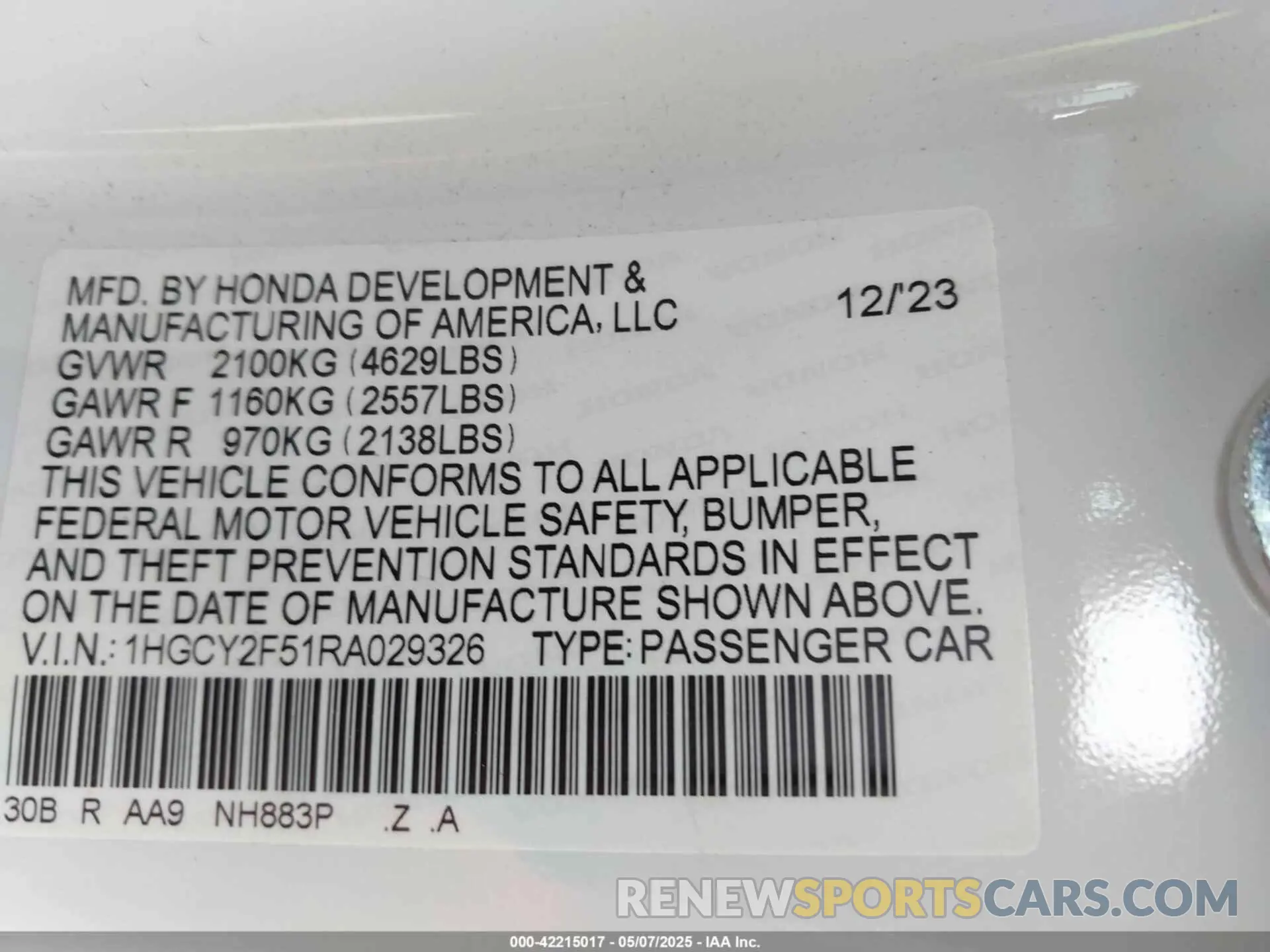 9 Photograph of a damaged car 1HGCY2F51RA029326 HONDA ACCORD 2024
