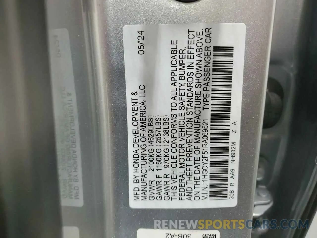 13 Photograph of a damaged car 1HGCY2F51RA069521 HONDA ACCORD 2024