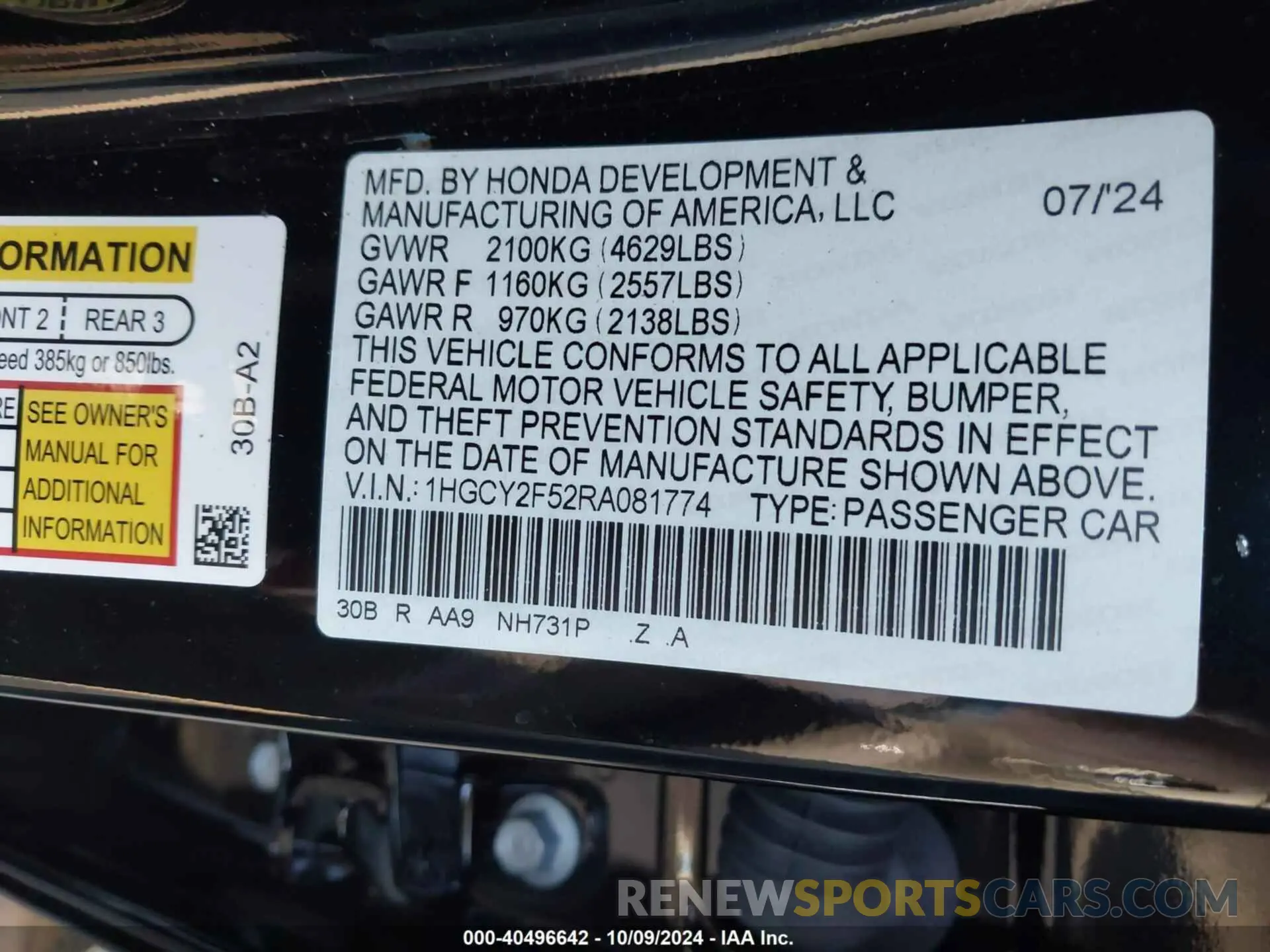 9 Photograph of a damaged car 1HGCY2F52RA081774 HONDA ACCORD 2024