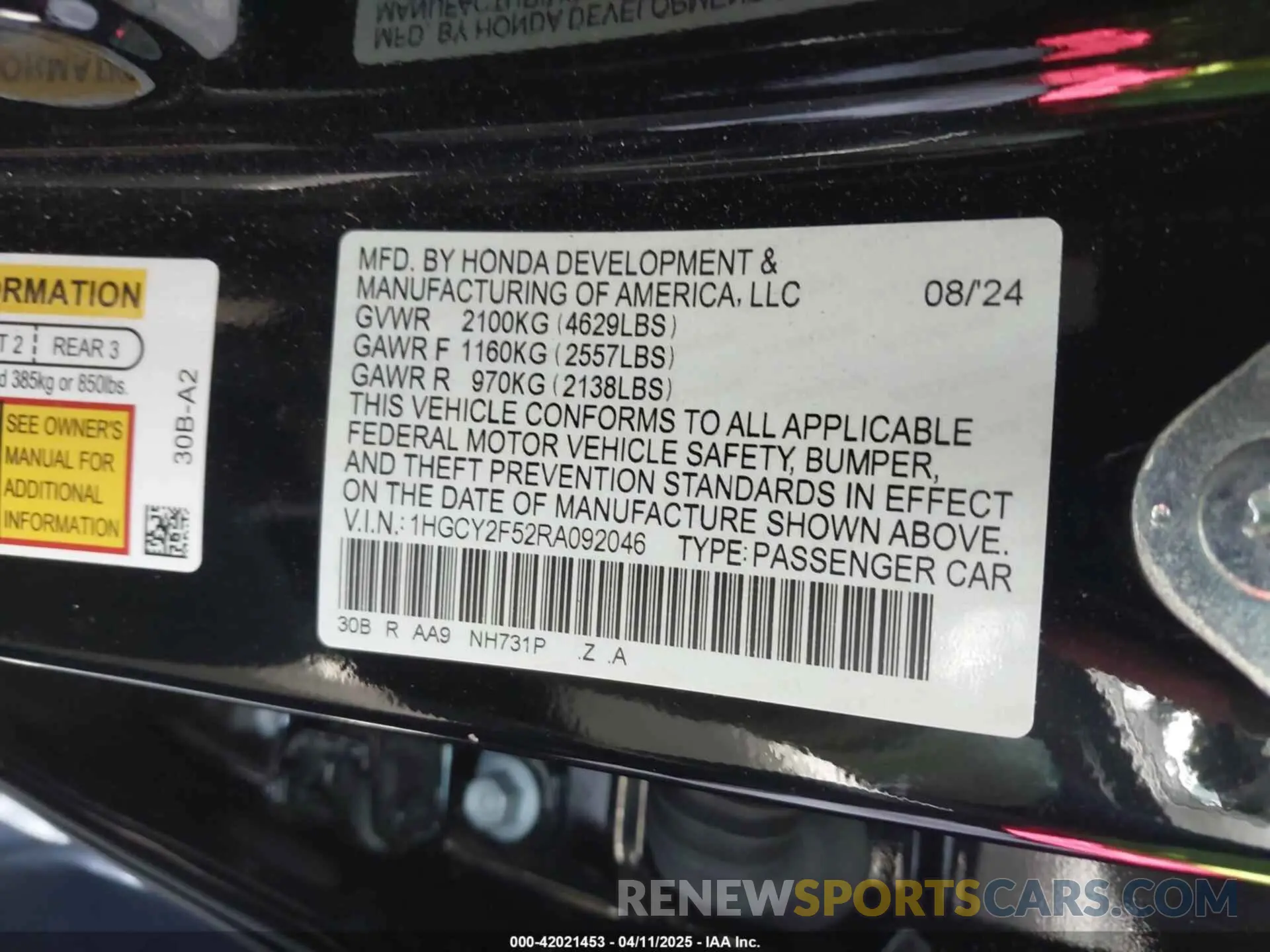 9 Photograph of a damaged car 1HGCY2F52RA092046 HONDA ACCORD 2024