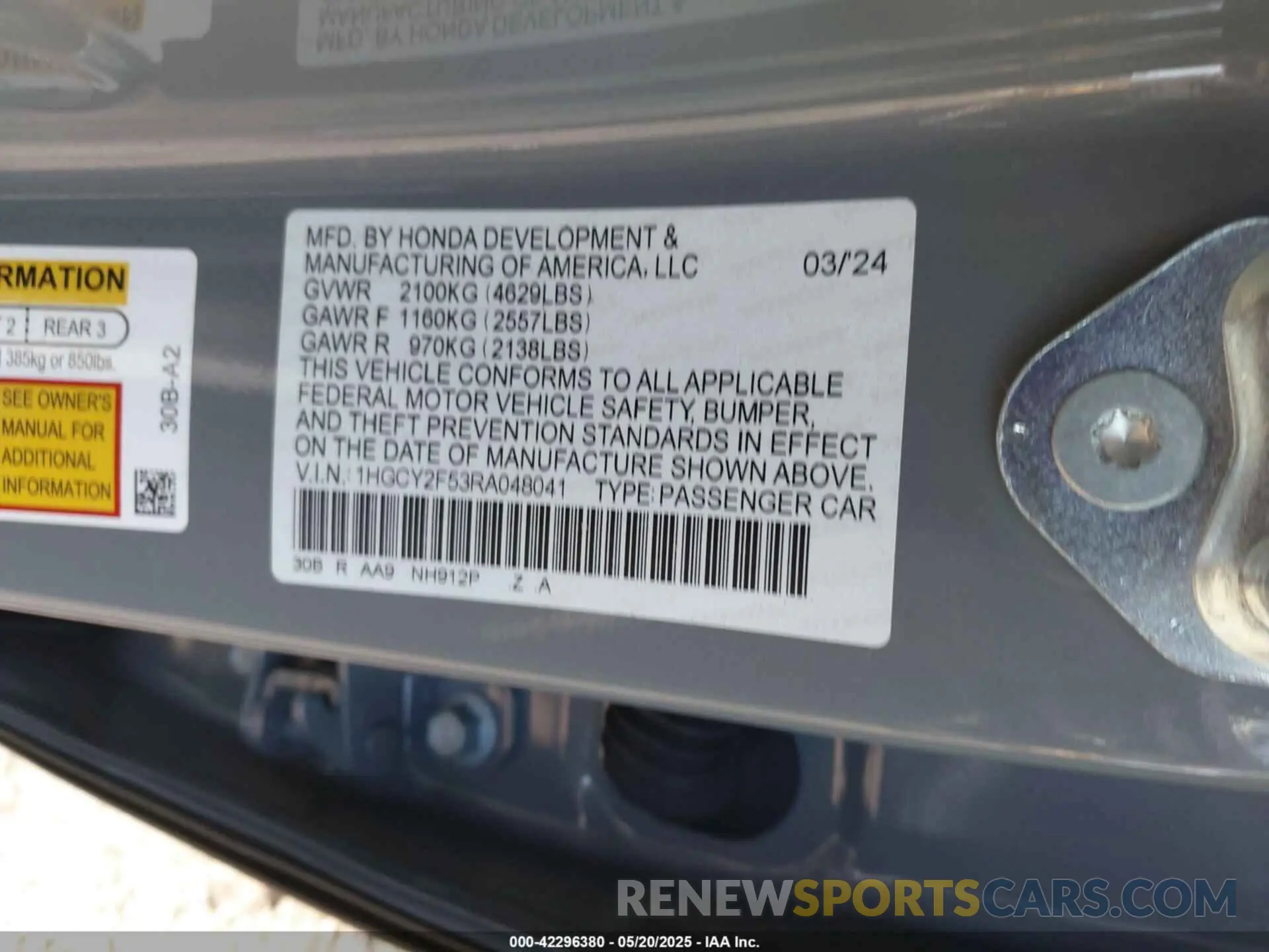 9 Photograph of a damaged car 1HGCY2F53RA048041 HONDA ACCORD 2024