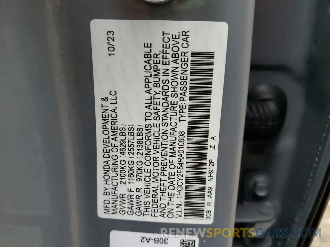 15 Photograph of a damaged car 1HGCY2F54RA010608 HONDA ACCORD 2024