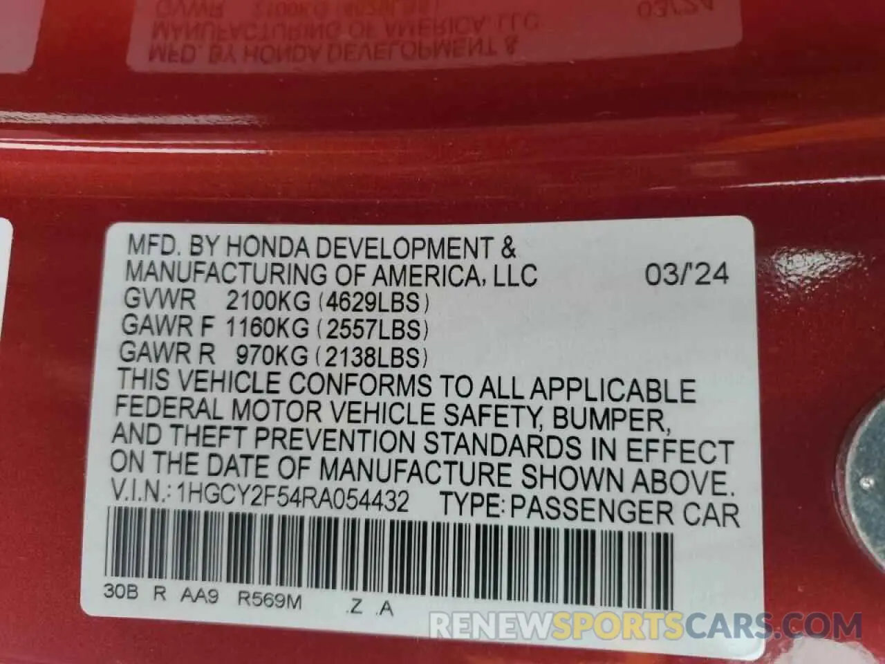 13 Photograph of a damaged car 1HGCY2F54RA054432 HONDA ACCORD 2024