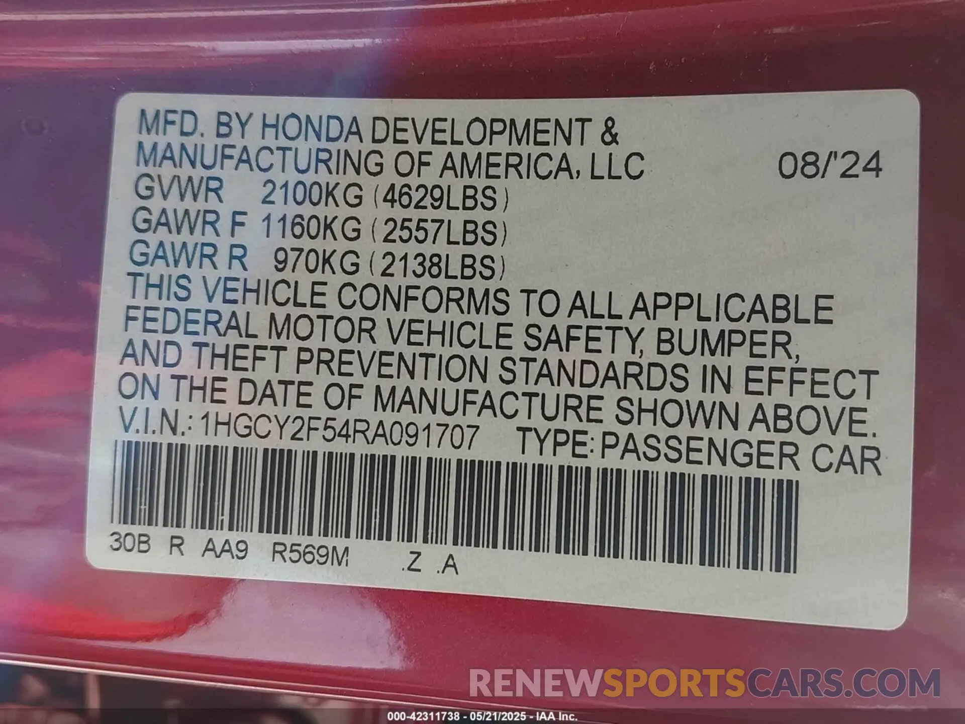 9 Photograph of a damaged car 1HGCY2F54RA091707 HONDA ACCORD 2024