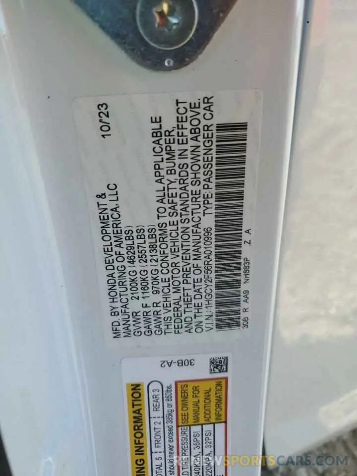 13 Photograph of a damaged car 1HGCY2F56RA010996 HONDA ACCORD 2024