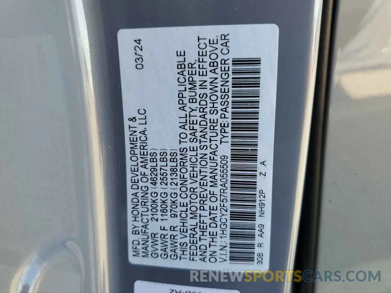 13 Photograph of a damaged car 1HGCY2F57RA055509 HONDA ACCORD 2024