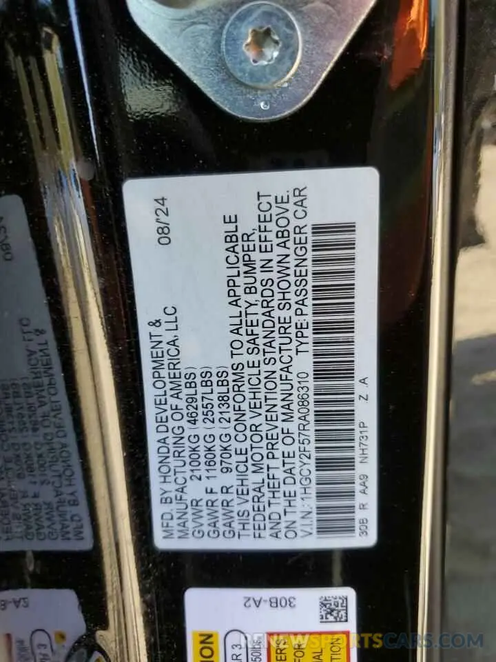 14 Photograph of a damaged car 1HGCY2F57RA086310 HONDA ACCORD 2024