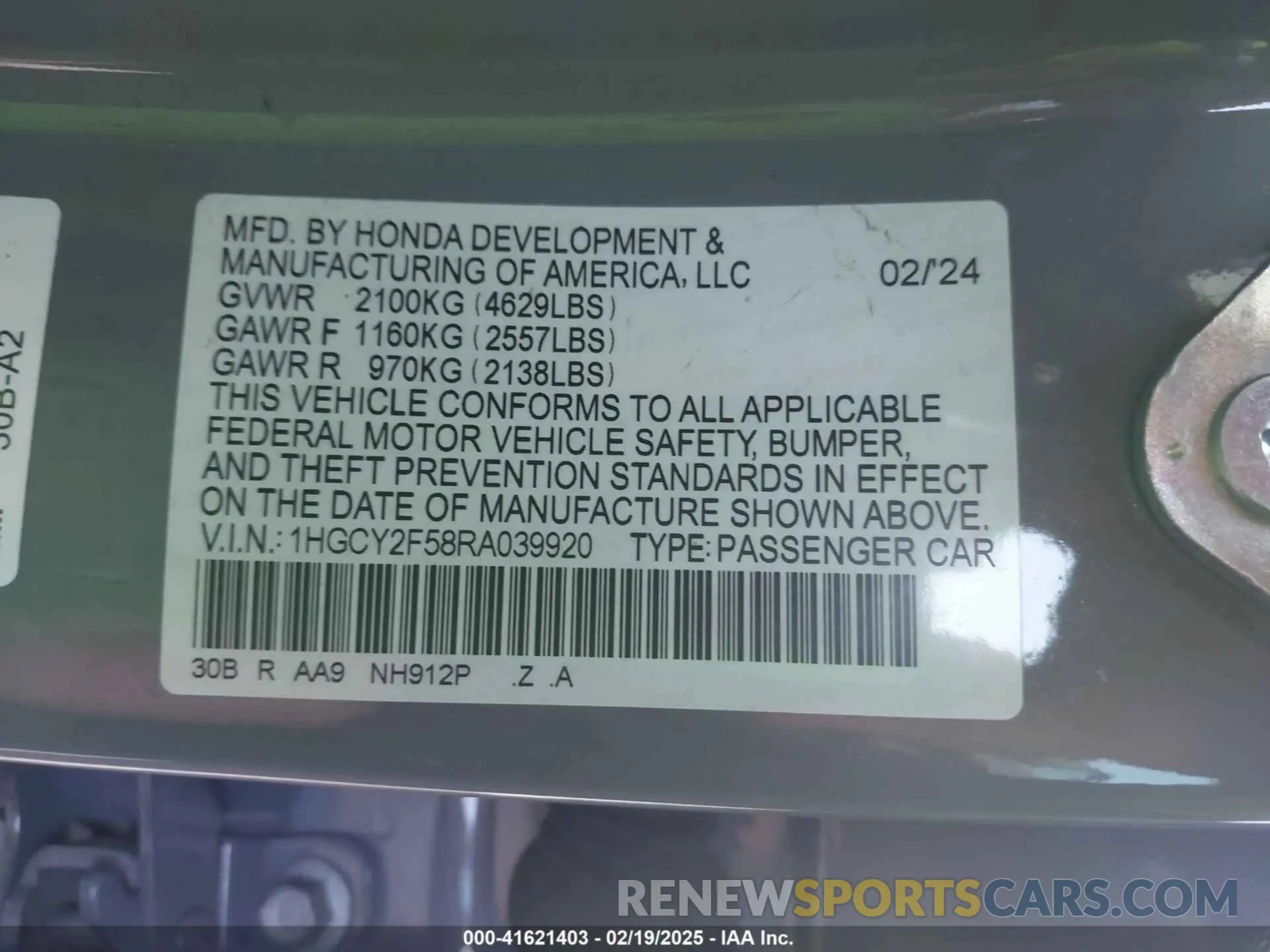 9 Photograph of a damaged car 1HGCY2F58RA039920 HONDA ACCORD 2024