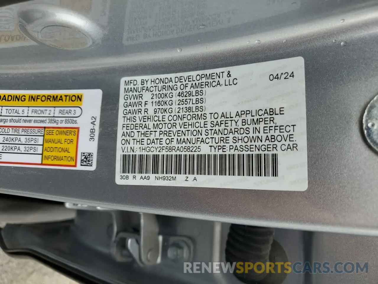 13 Photograph of a damaged car 1HGCY2F58RA058225 HONDA ACCORD 2024