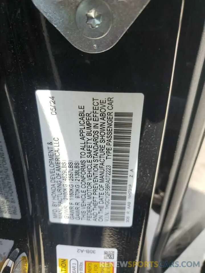 14 Photograph of a damaged car 1HGCY2F58RA072223 HONDA ACCORD 2024