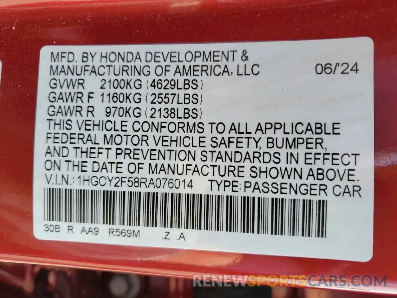 14 Photograph of a damaged car 1HGCY2F58RA076014 HONDA ACCORD 2024