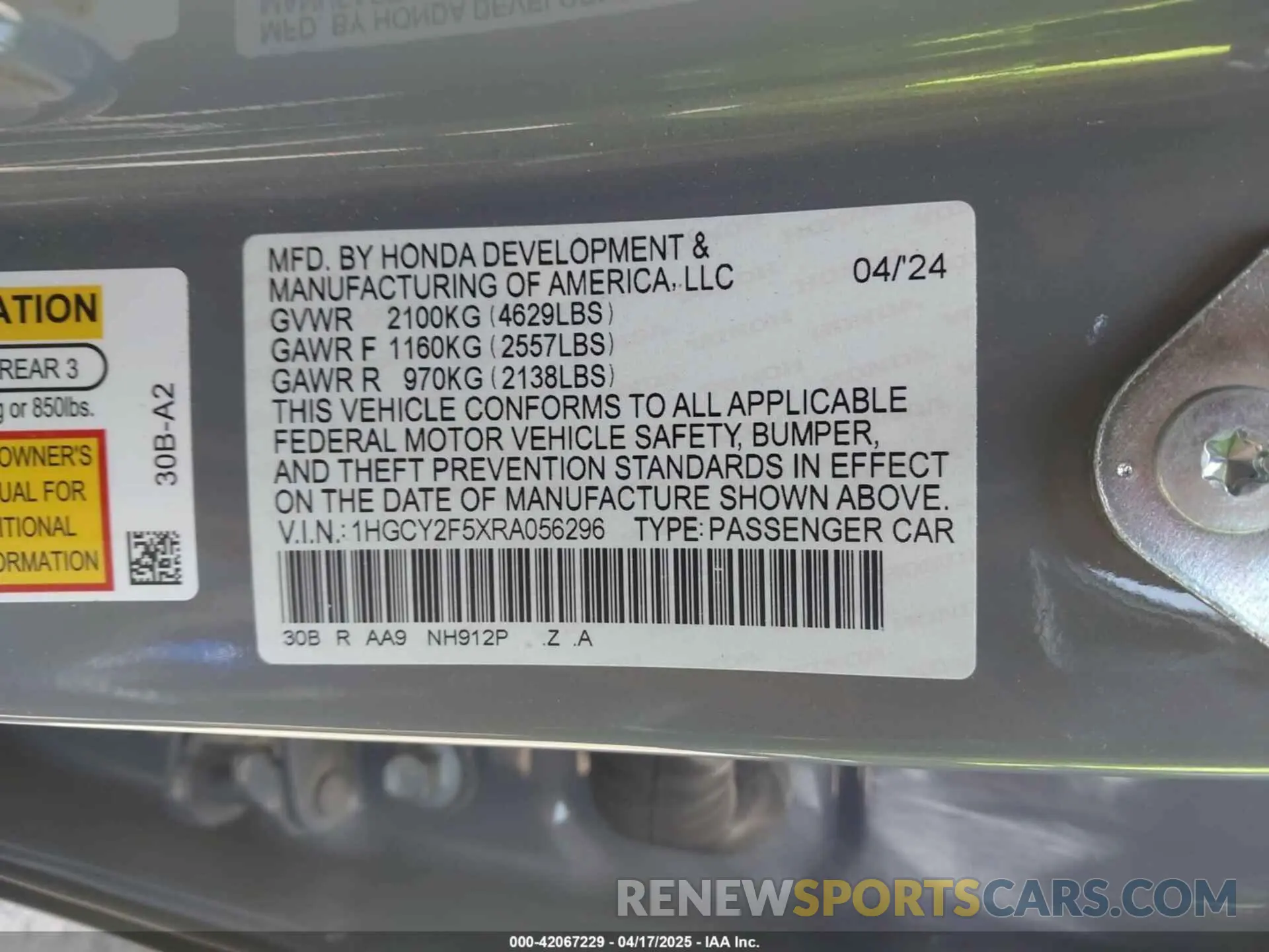 9 Photograph of a damaged car 1HGCY2F5XRA056296 HONDA ACCORD 2024